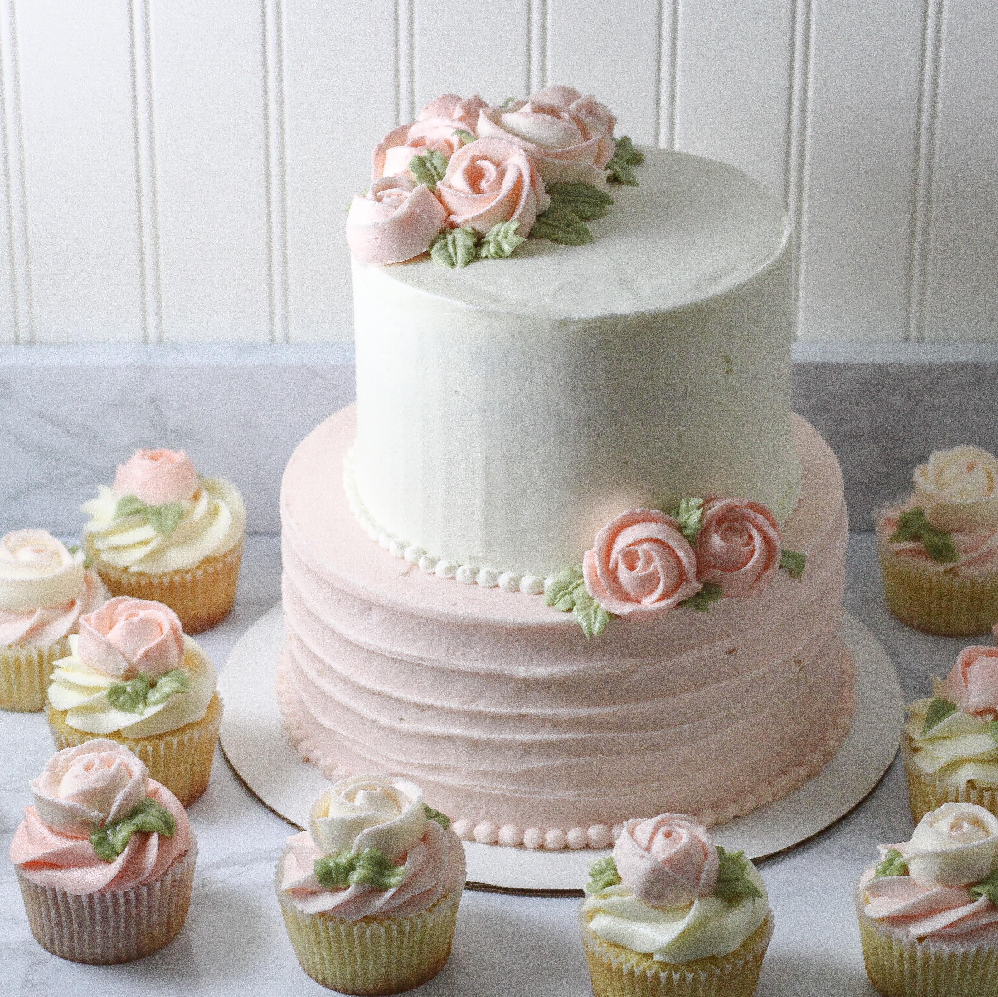 Baby shower buttercream cake and cupcakes r/Baking