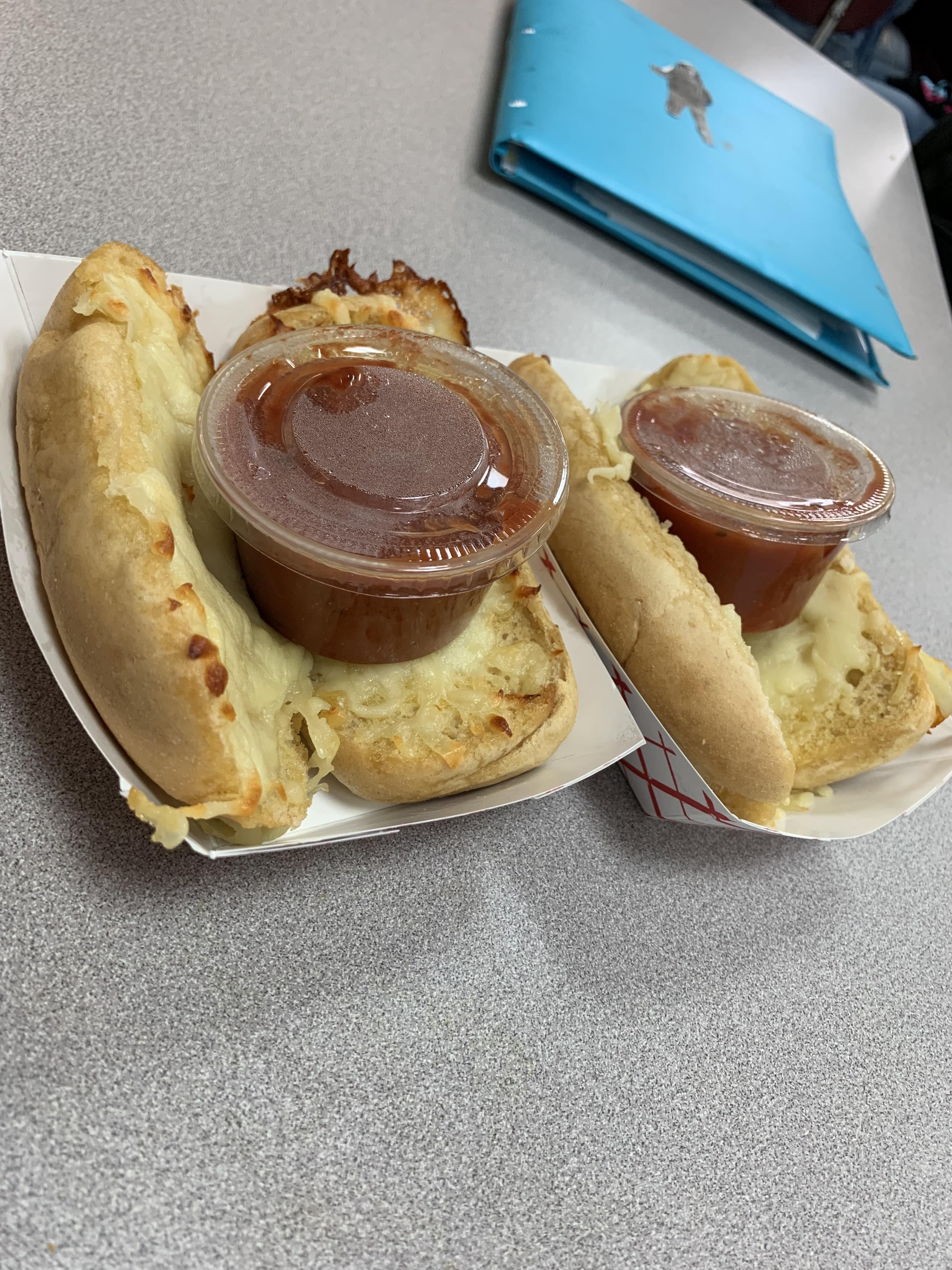 Cheesy bread for school lunch, by far the best thing you can get r