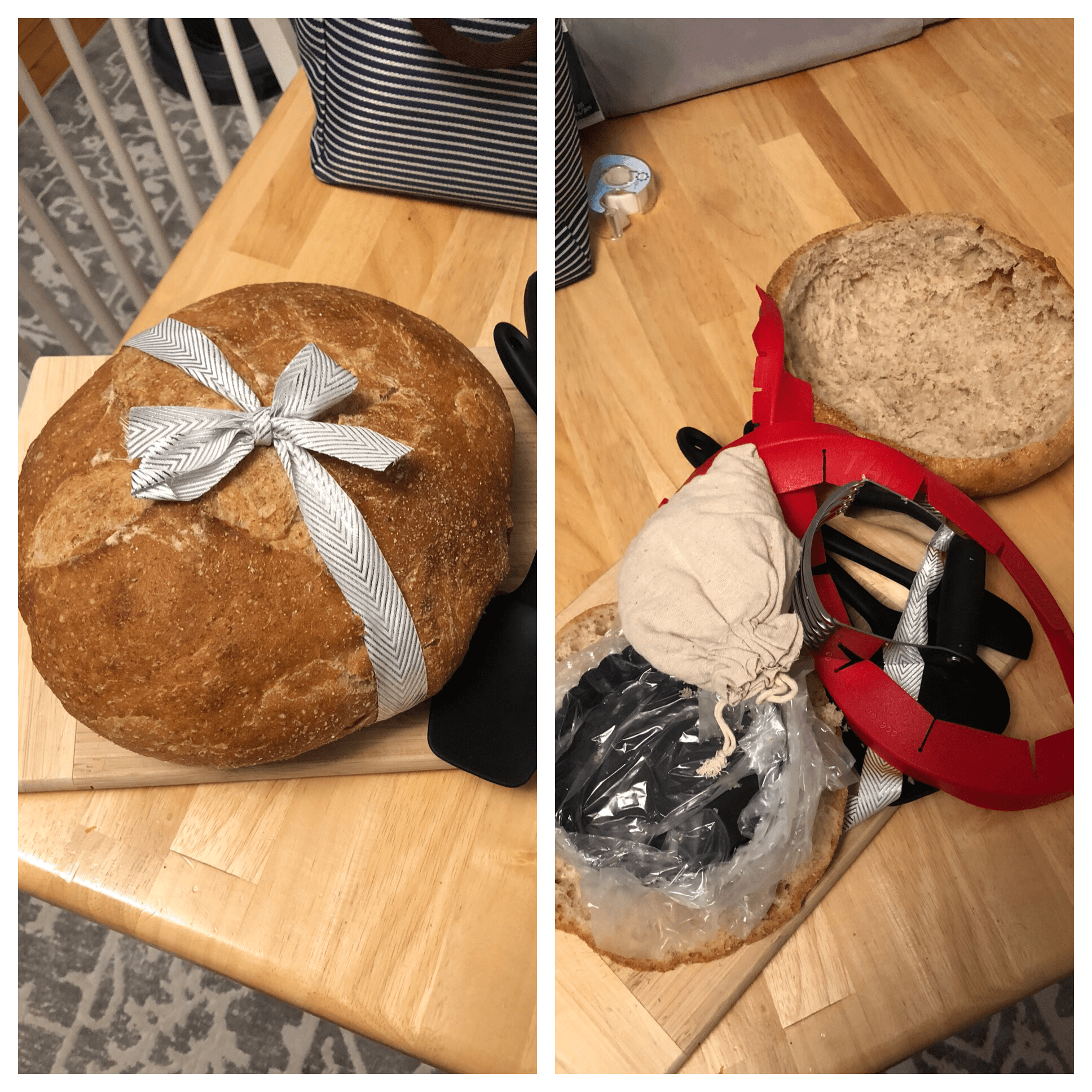 Husband wrapped my birthday gift (baking supplies) in a loaf of bread