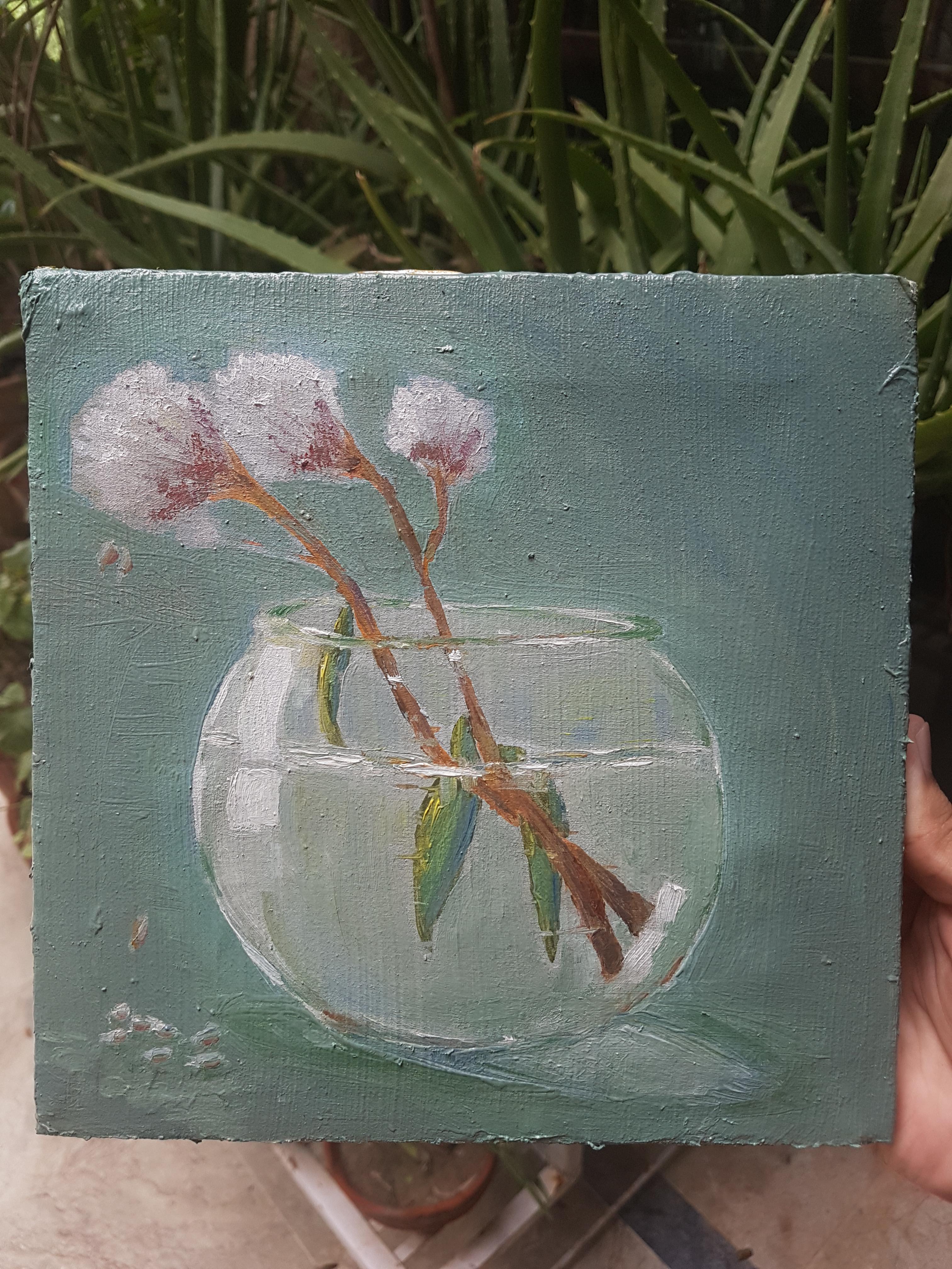 First time painting glass ) Oil painting on an 8"×8" canvas oilpainting