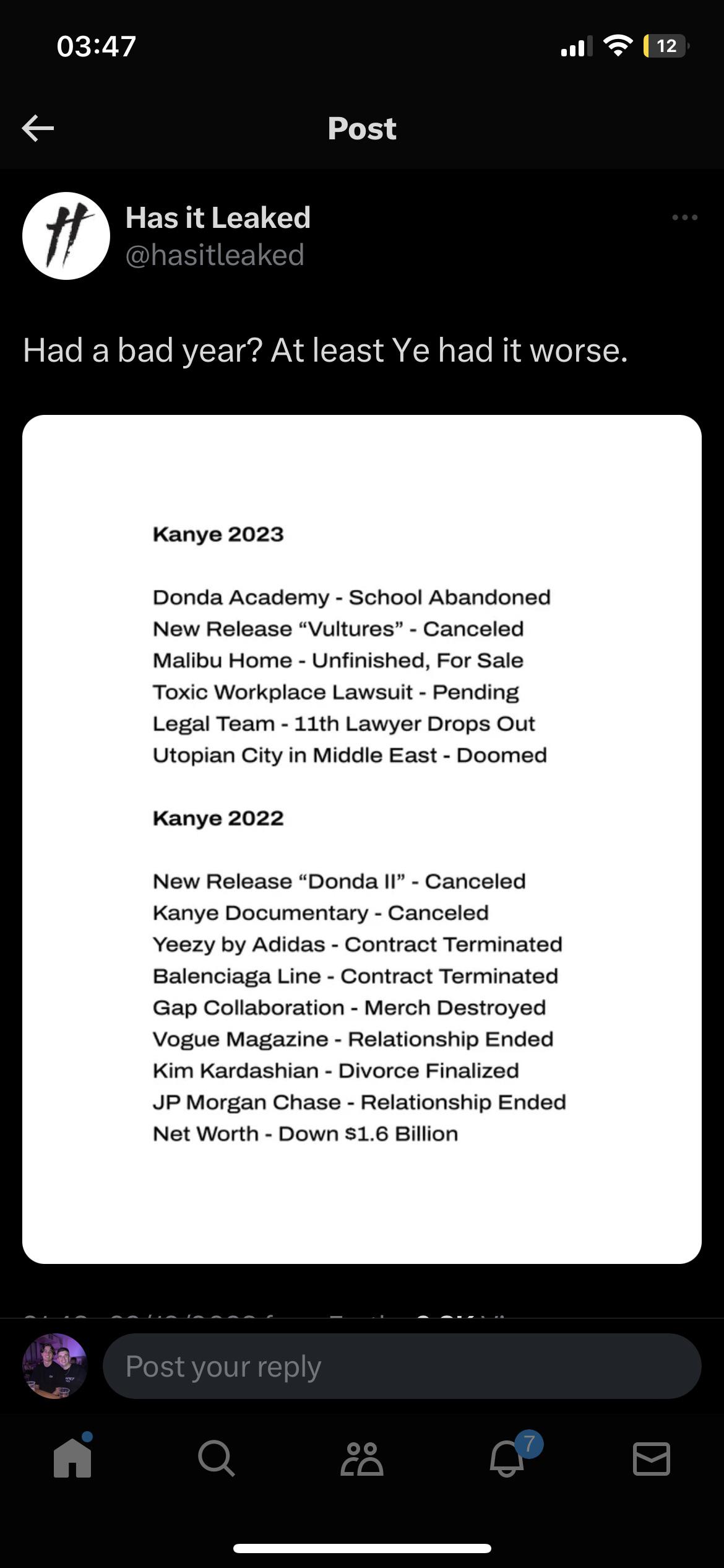 Awful tweet from has it leaked💀 : GoodAssSub