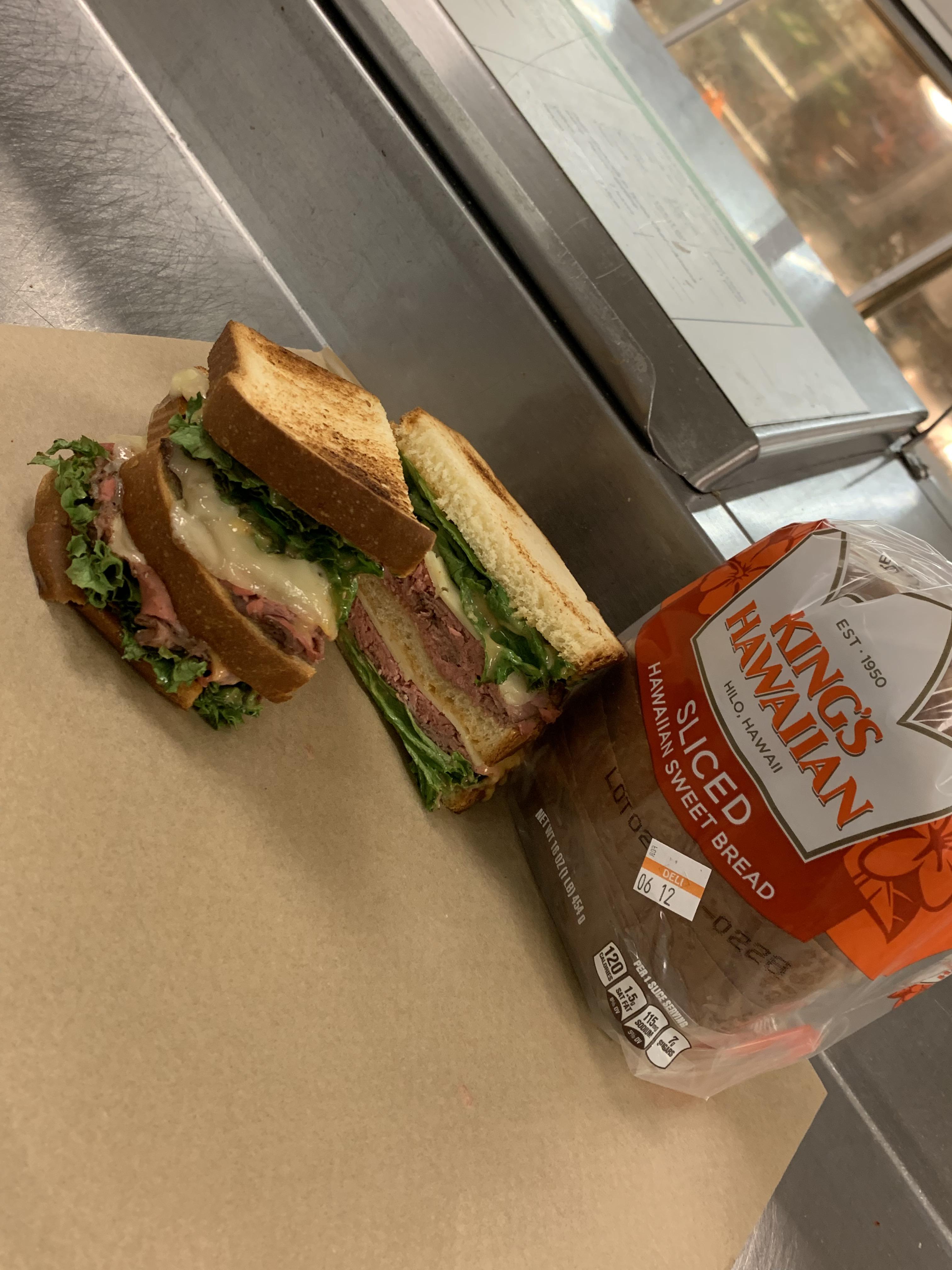 Double carving roast beef and havarti cheese with lettuce and a