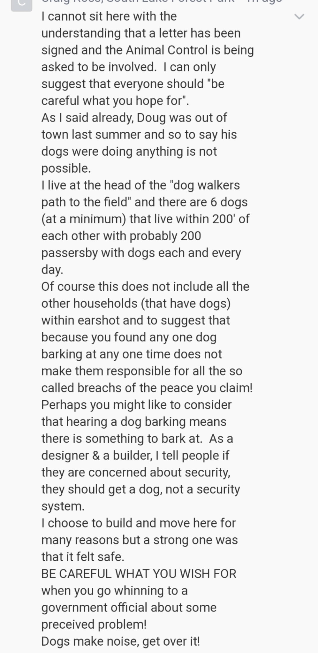 Neighbors and I complaining about all the barking dogs and this