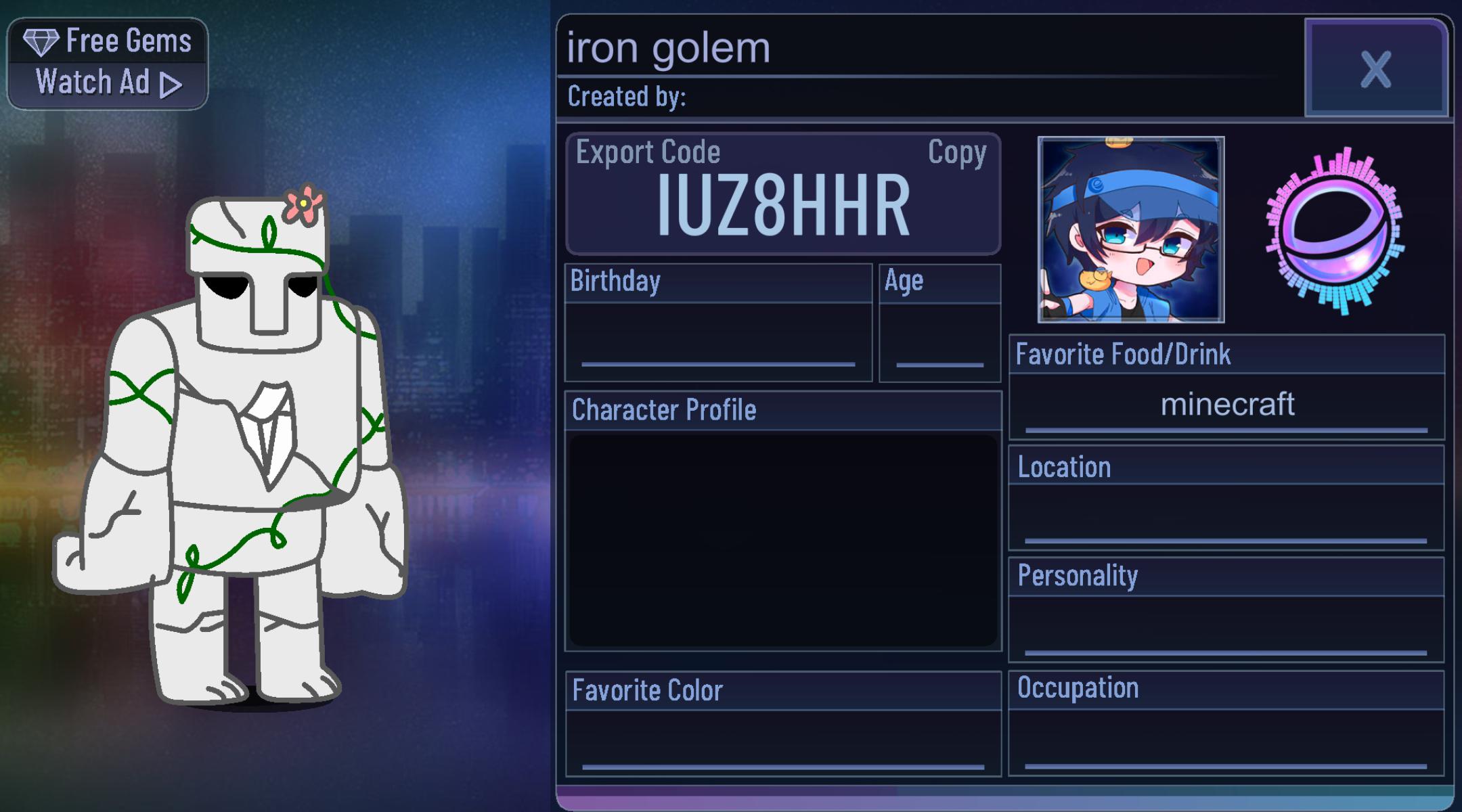 The iron golem oc code if anyone wants it (offline in comments) r