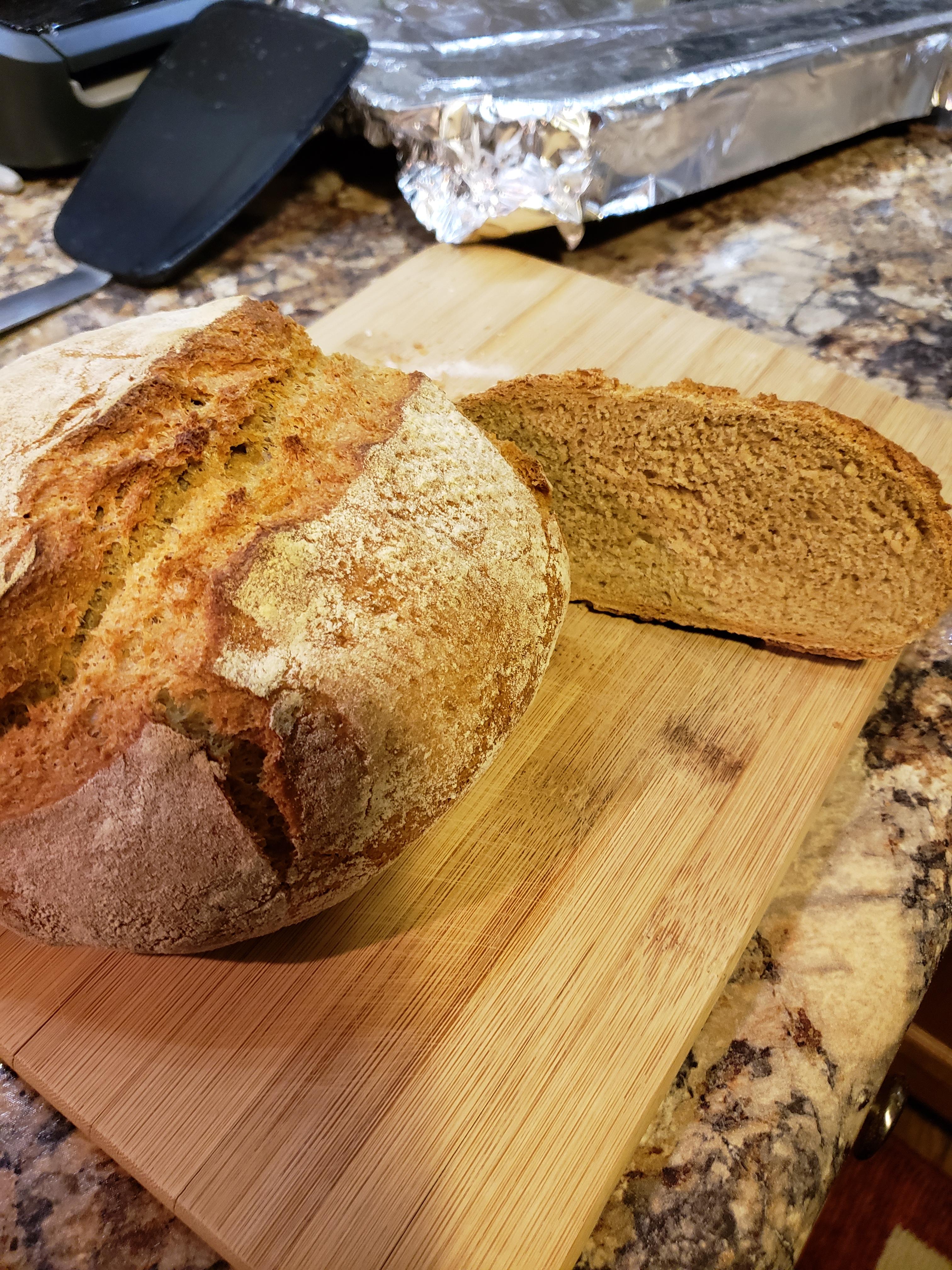 First ever loaf. No knead, white whole wheat bread flour, Dutch oven bake. What can I improve