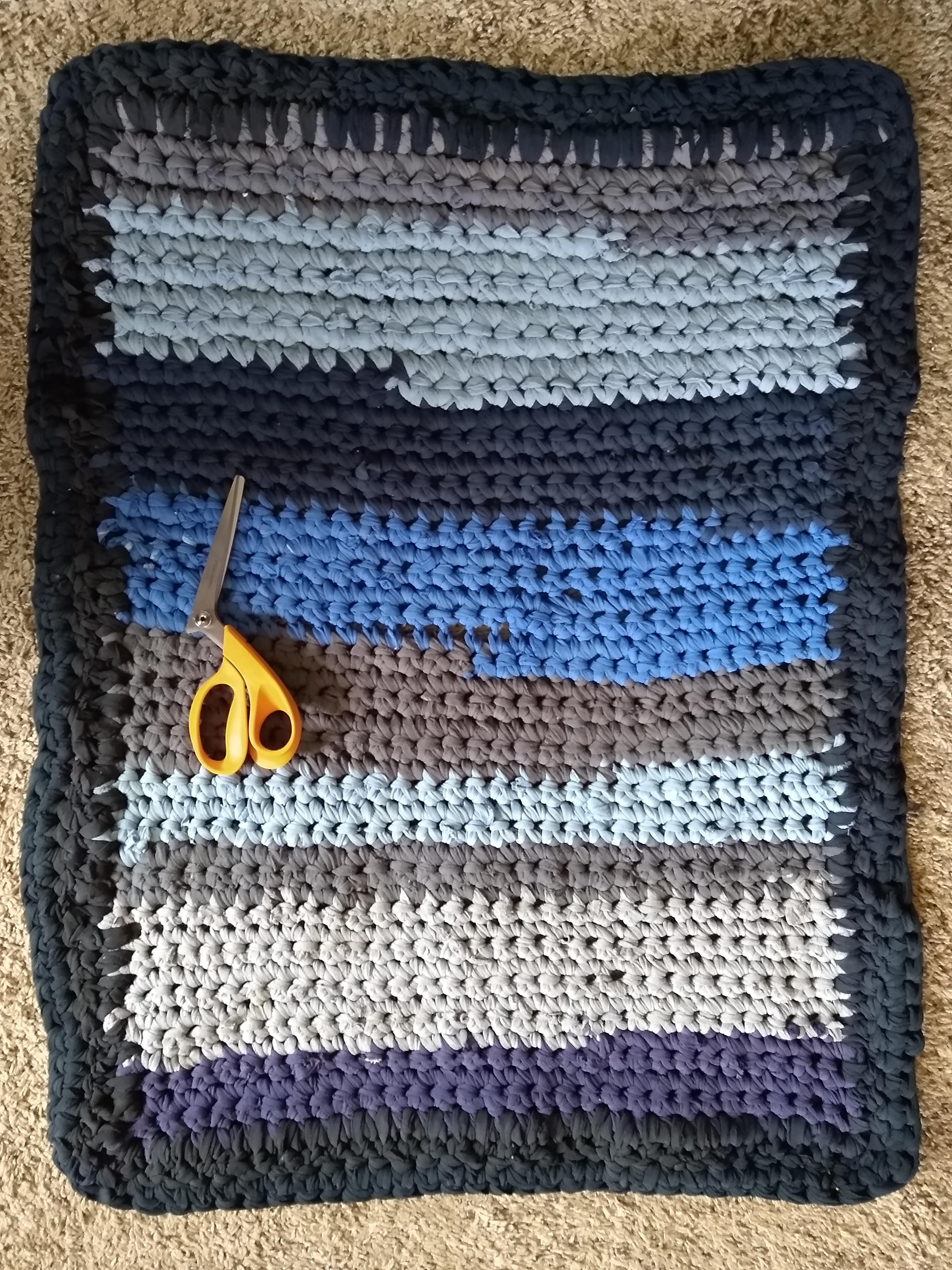 First COMPLETED crochet project. Rag rug made out of old tshirts