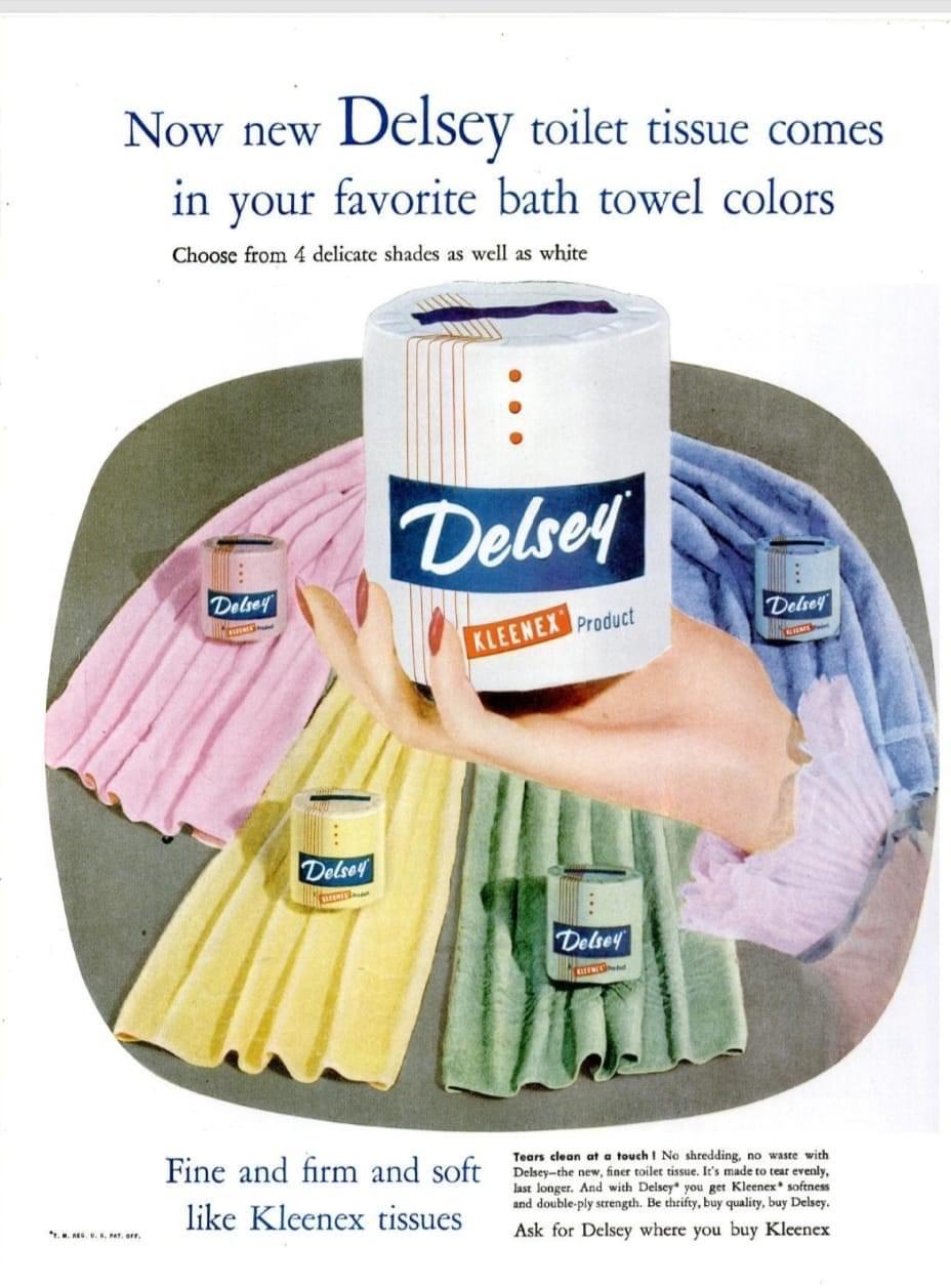 Delsey toilet tissue ad from 1954. r/vintageads