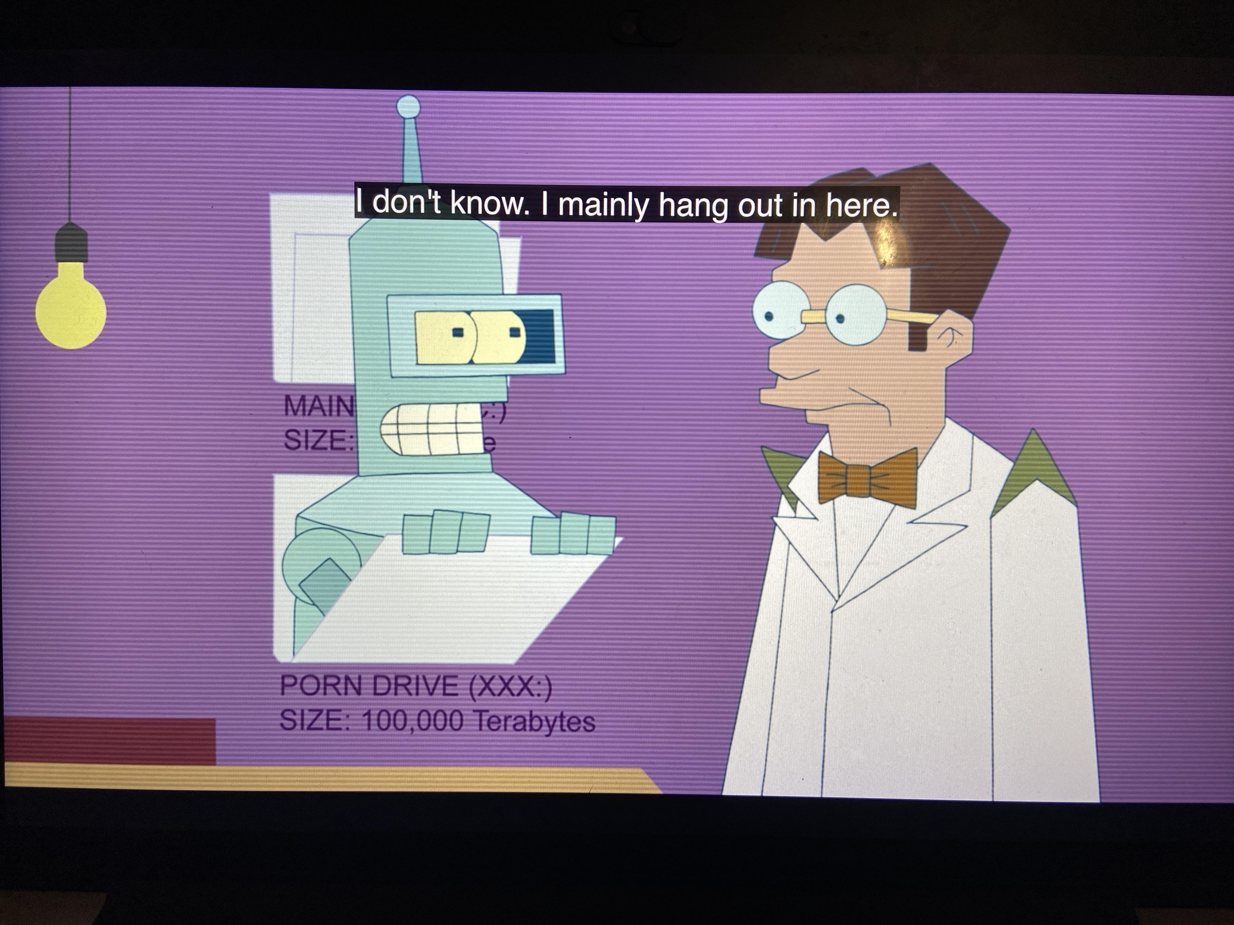 Benders got 100,001 Terabytes of data stored. 100,000 Terabytes are porn. Making him 40%