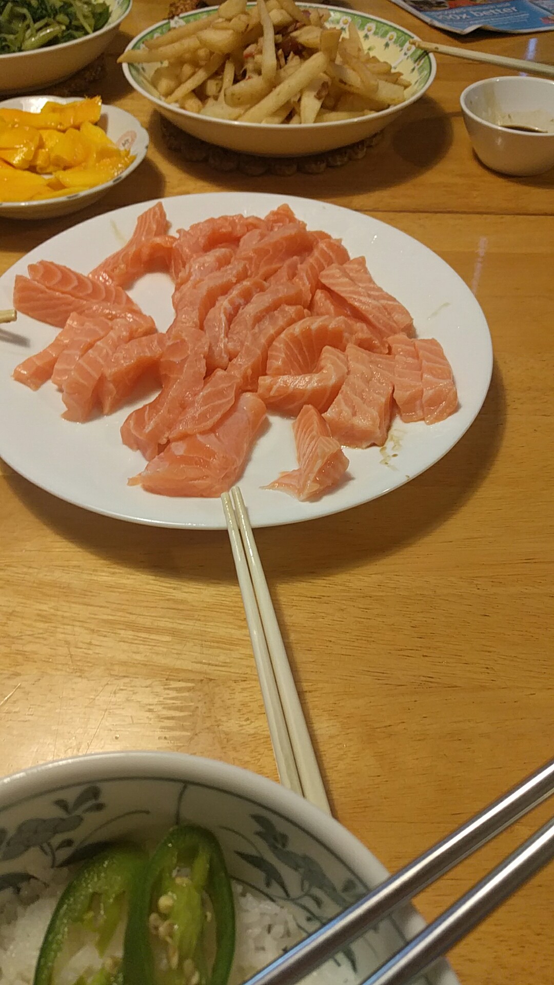 Made sashimi from Costco's farmed salmon. Looks gross and was hesitant