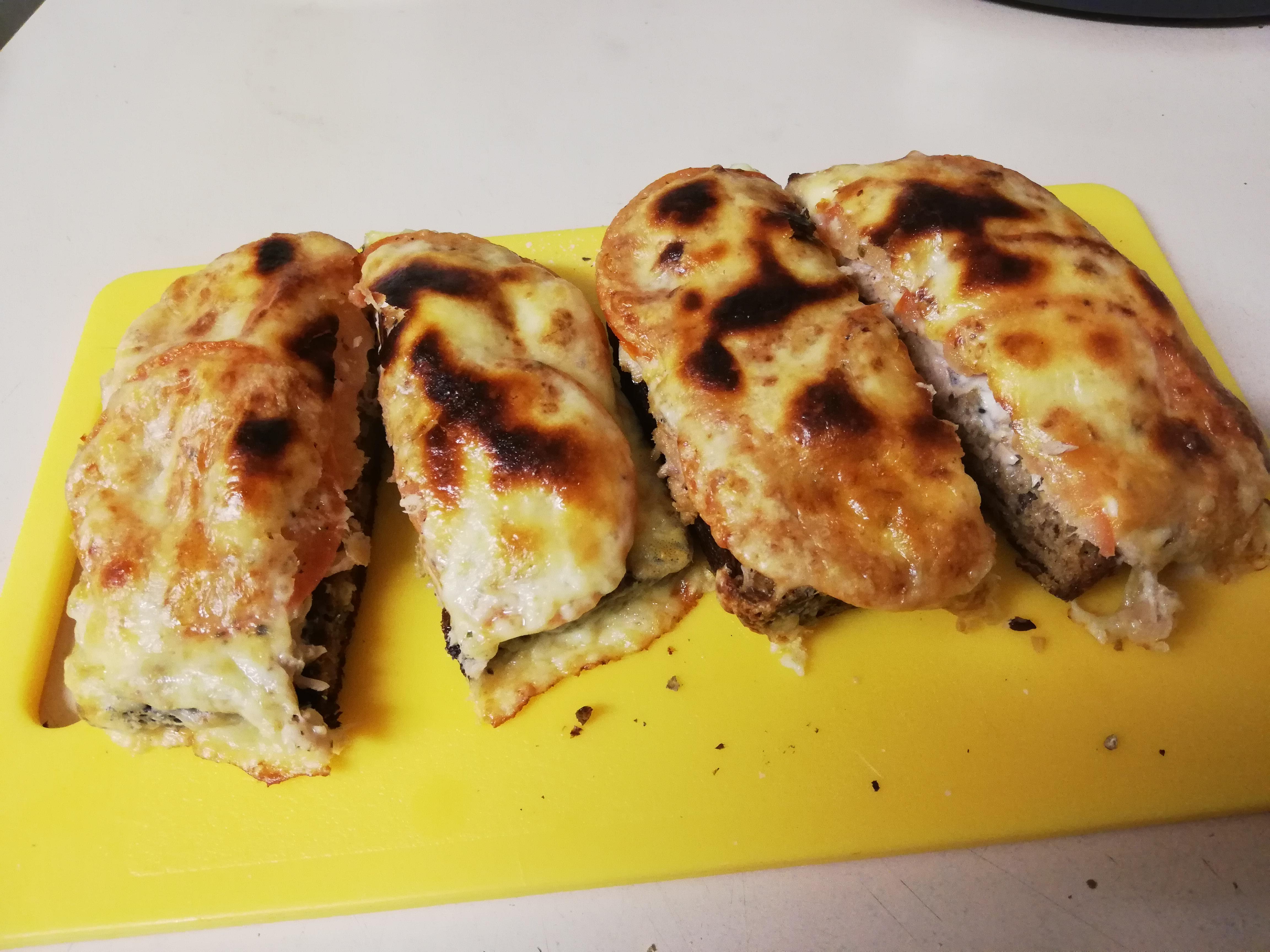 Gouda and Tomato Tuna melt with mayo on Herman Brot low carb bread. r