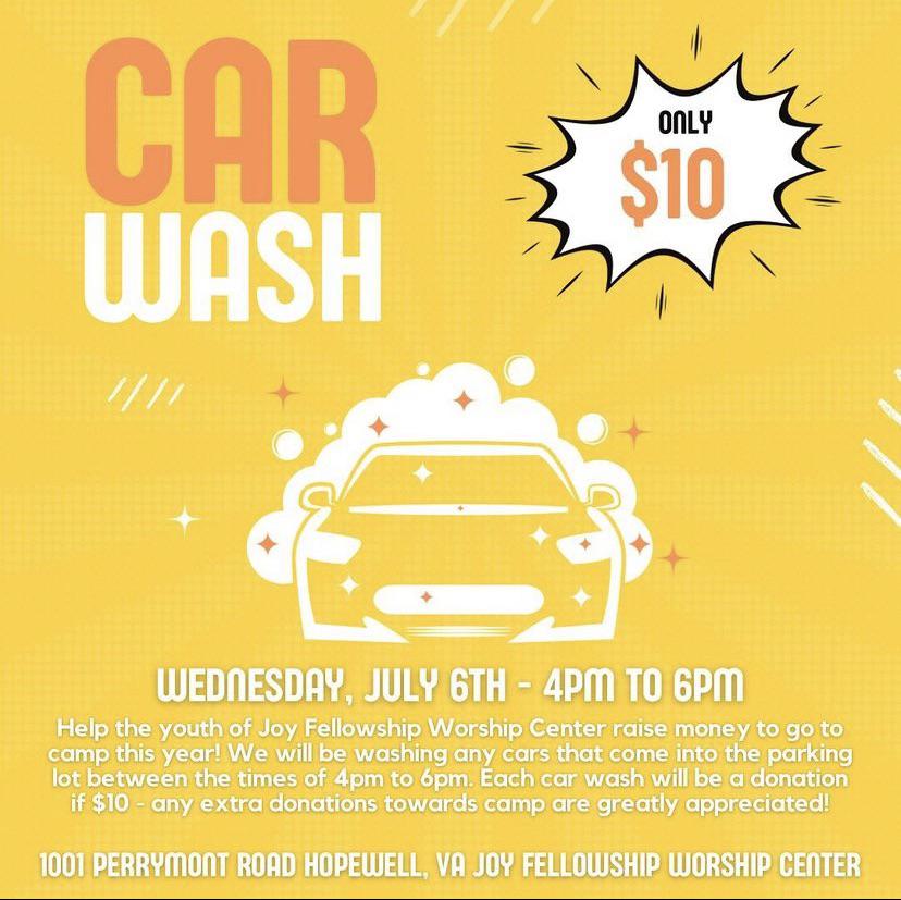 Hopewell This Wednesday, July 6th from 4pm 6pm= 10 Car Wash
