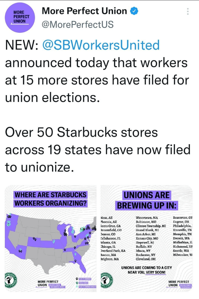 Solidarity to workers at Starbucks and best of luck in the