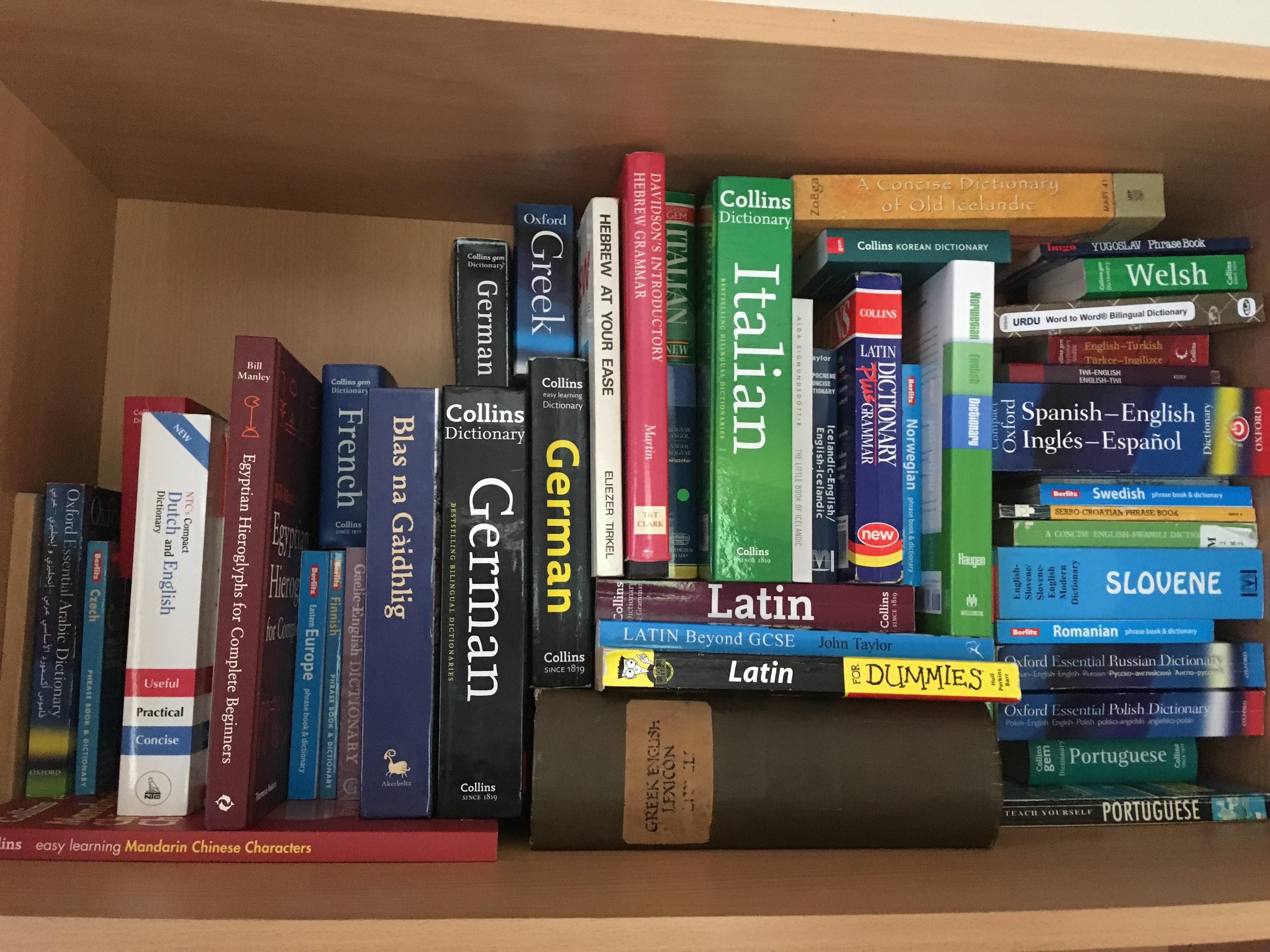 My dictionary collection has migrated to a new bookshelf! What