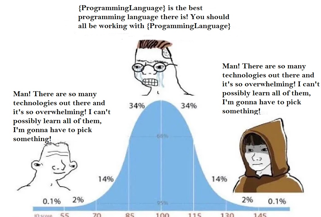 Just your average, runofthemill Bell Curve meme. r/ProgrammerHumor