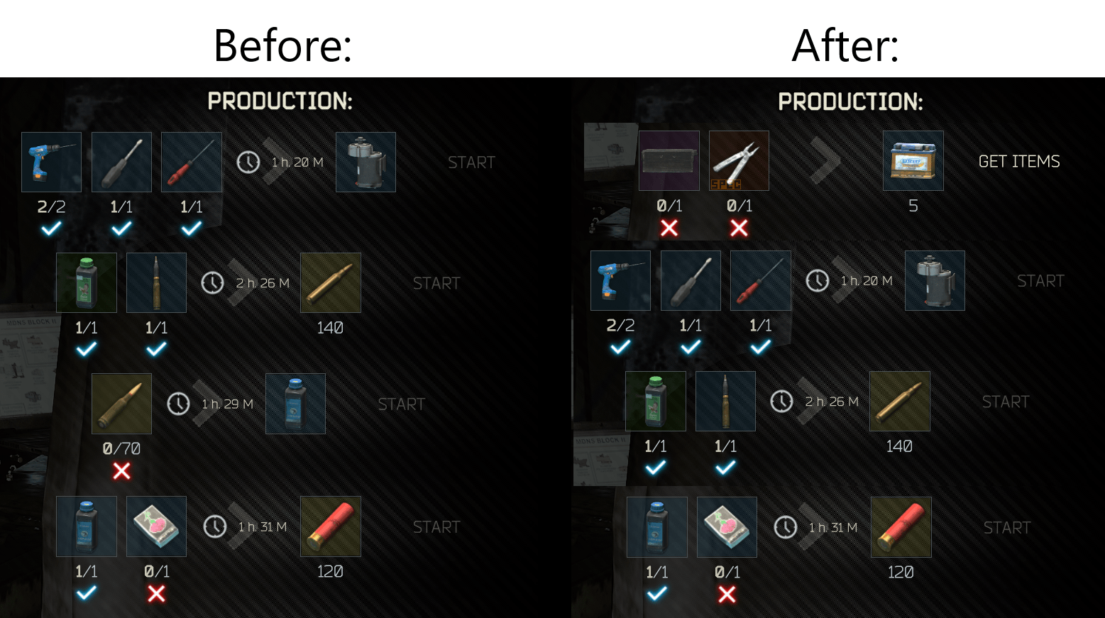 Hideout Suggestion List of items should be Done > Can Craft > Can't