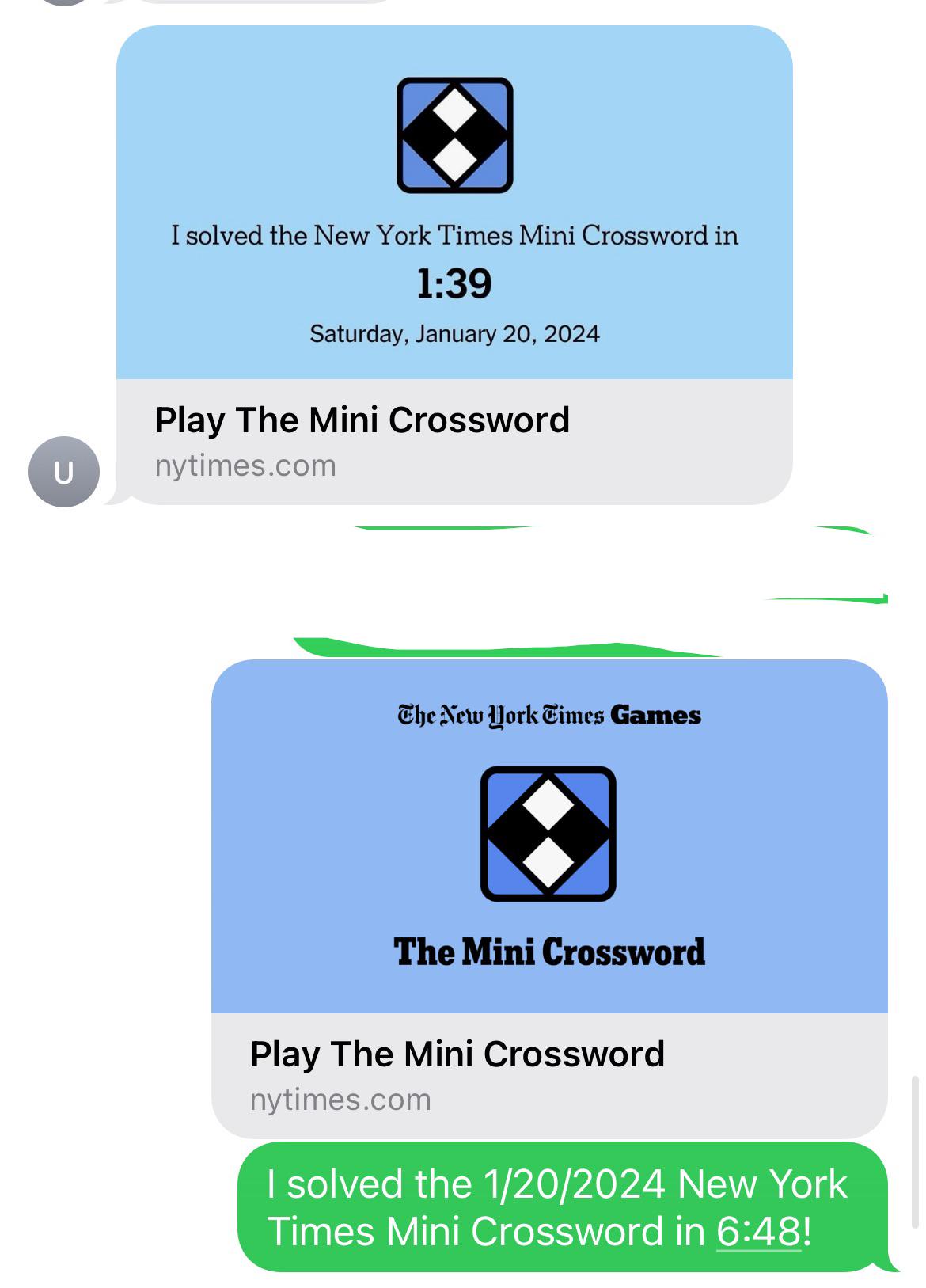 NYT Mini Score Sharing Question r/crossword
