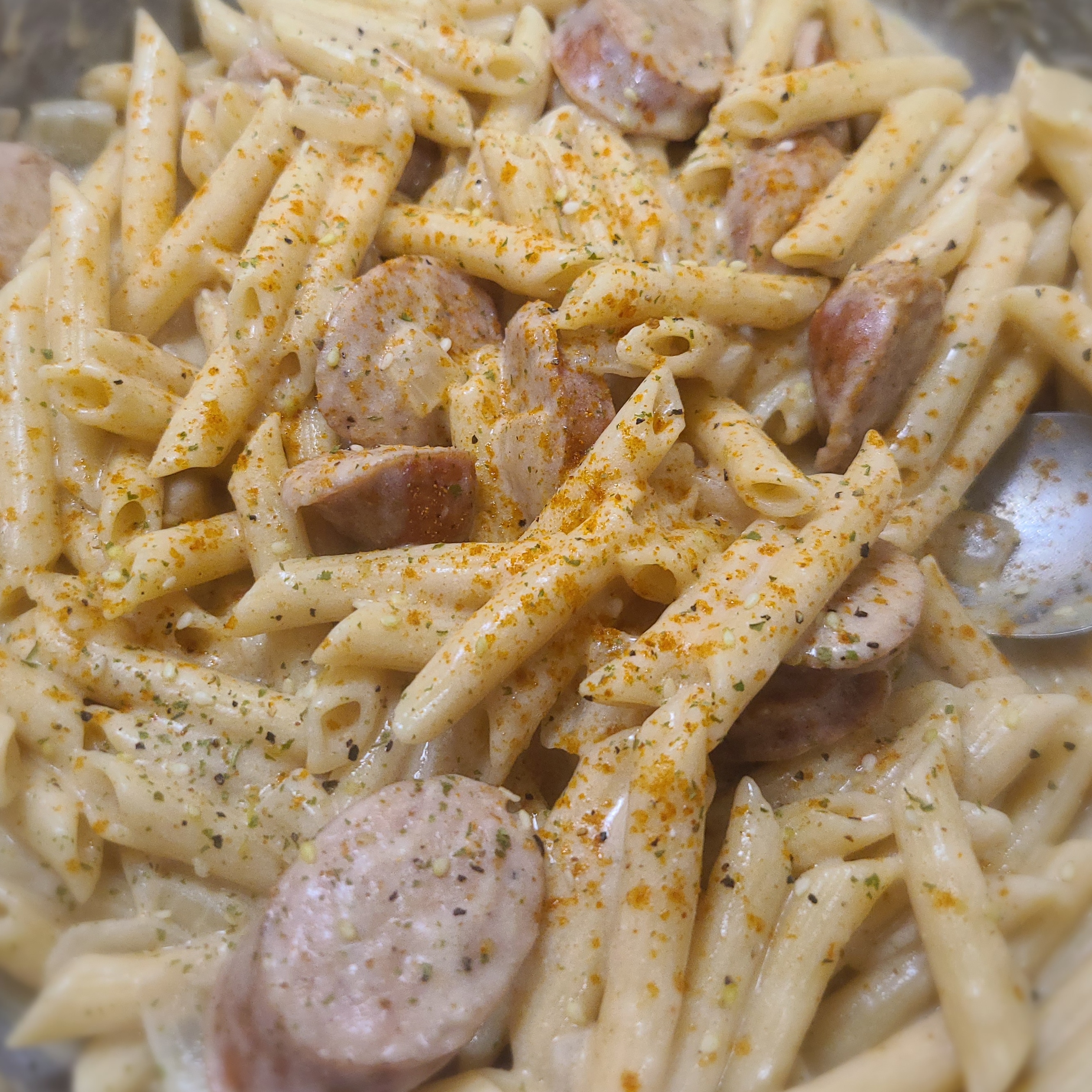 [Homemade] Smoked Chicken Andouille Sausage Alfredo food