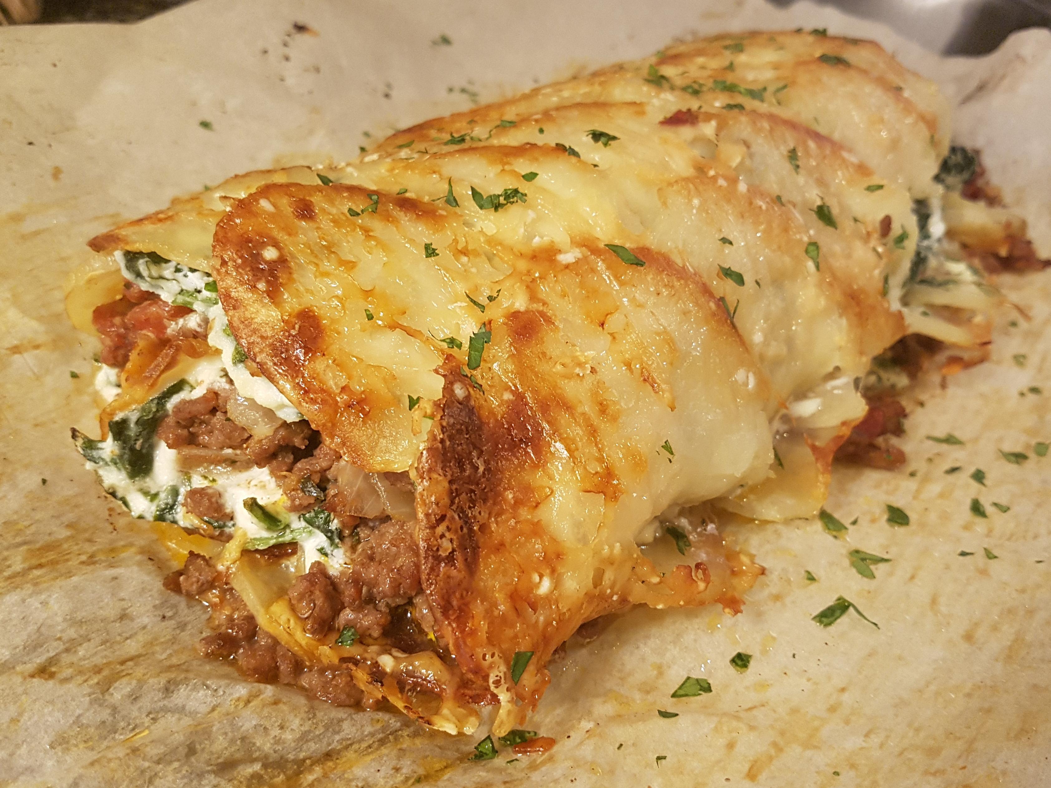 [Homemade] Parmesan scallop potato roll with ricotta cheese mixed with