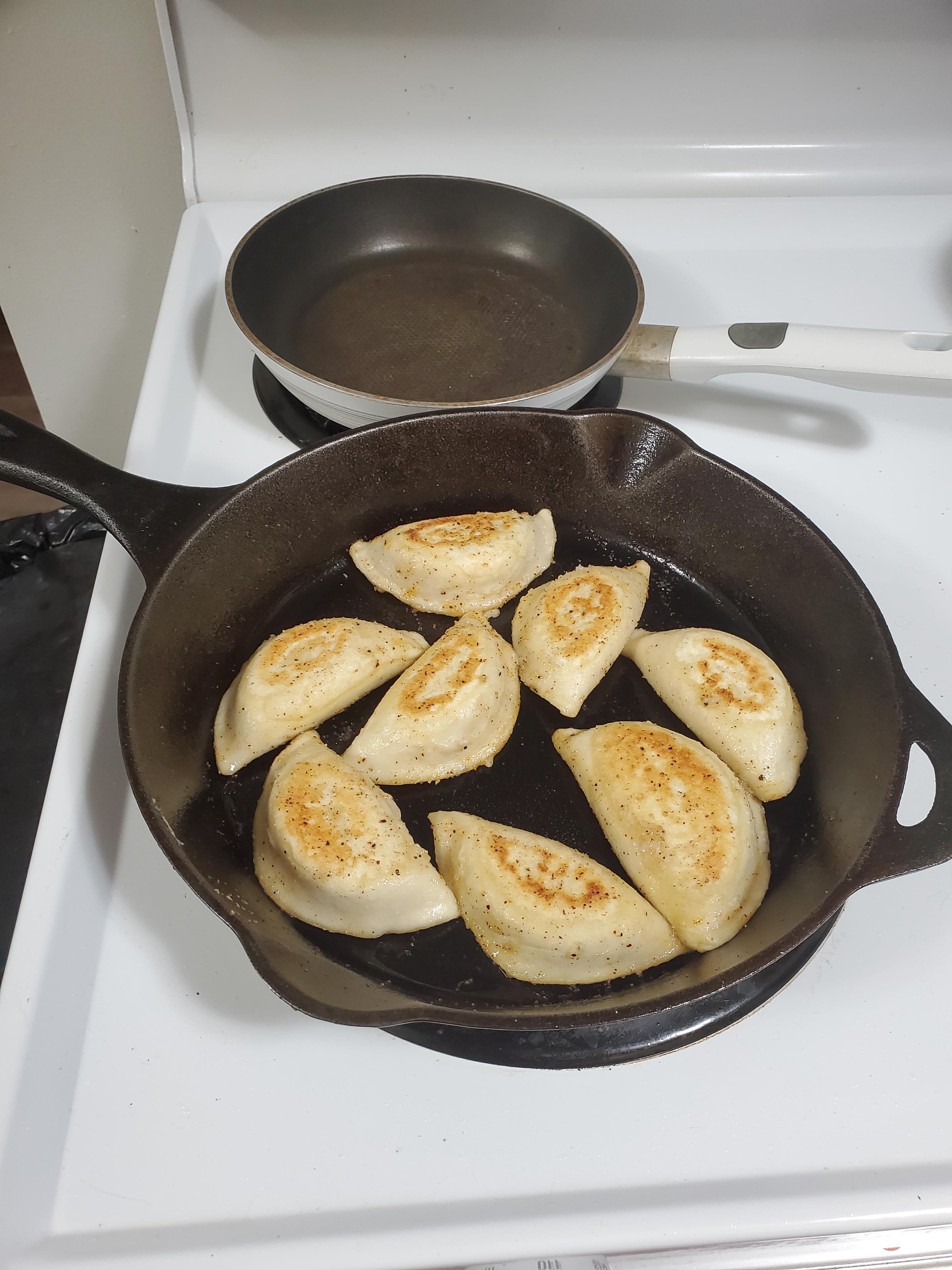 First time frying perogies in my 12"! r/castiron