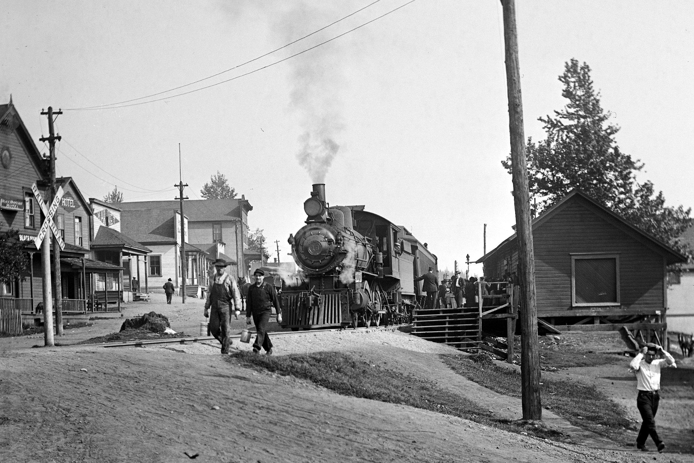 Train at the Depot in Black Diamond, WA, USA, 1910. The coal town near Seattle was served mainly