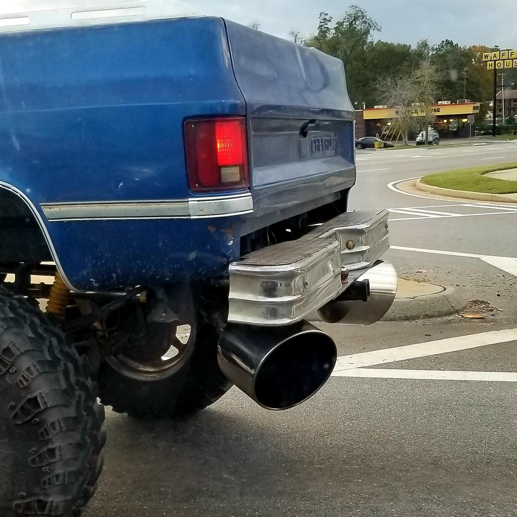 Dual trashcan exhaust tips. r/Shitty_Car_Mods