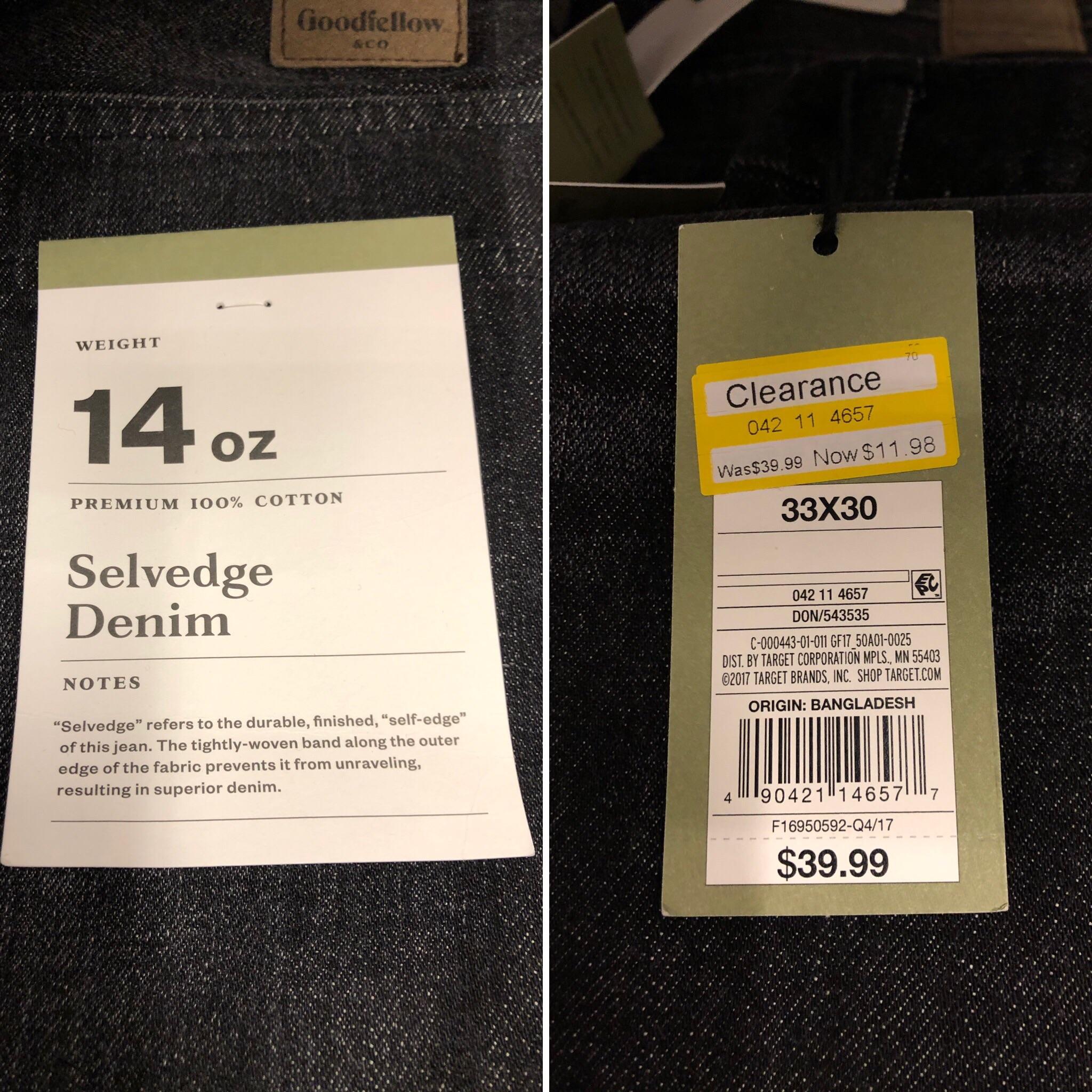 Target—Goodfellow & Co. Black Selvedge Denim Jeans on Clearance for 11