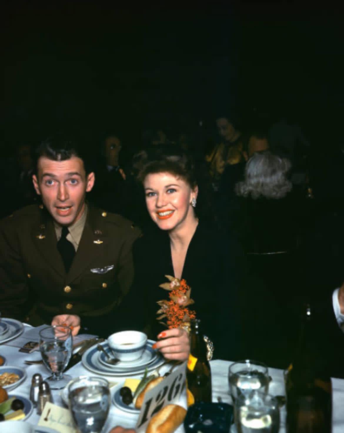 Jimmy Stewart and Ginger Rogers at the Academy Awards dinner in Los