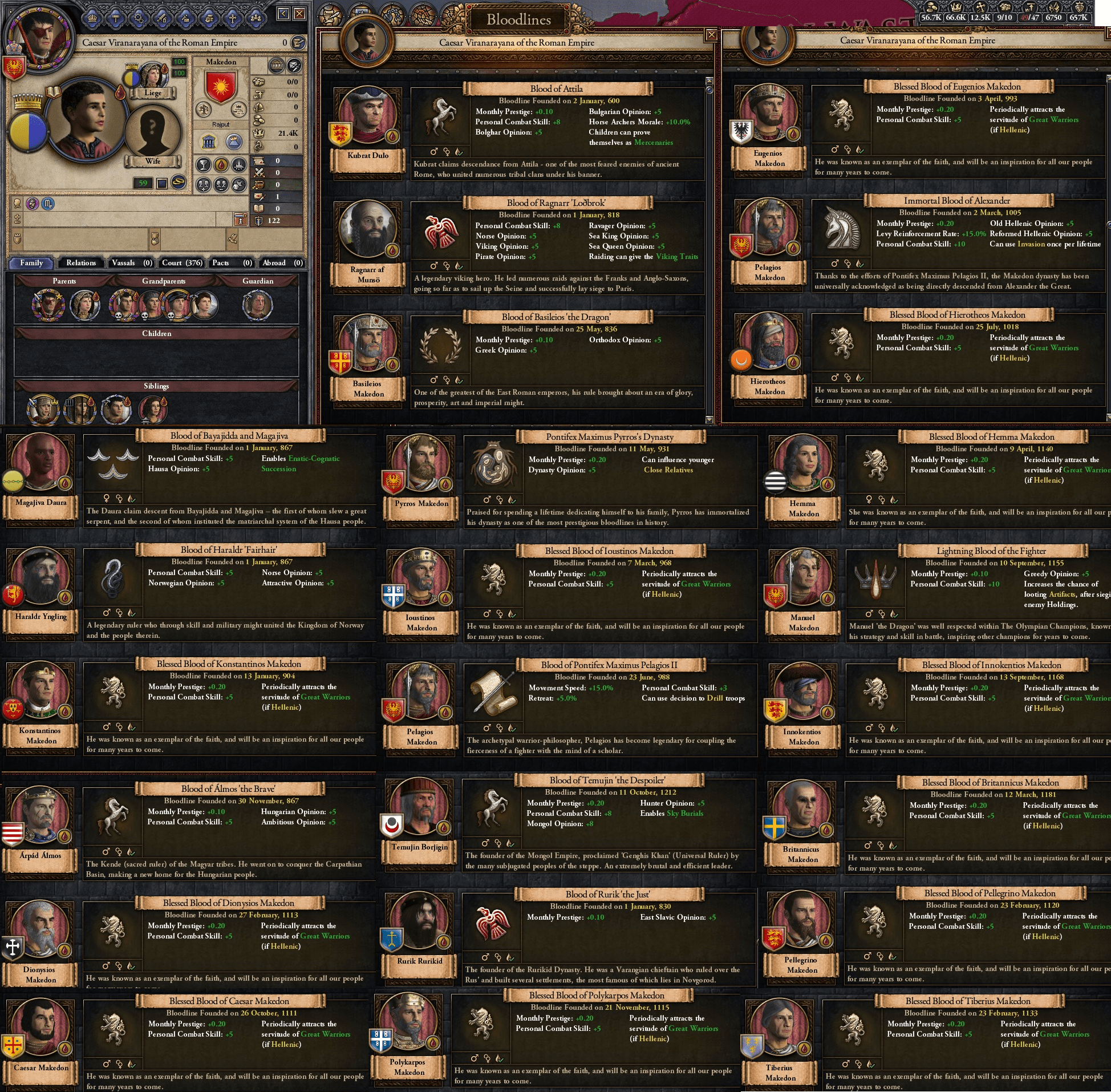 With his 24 bloodlines, my 0 year old son has 122 Personal Combat score (Ironman Rome world