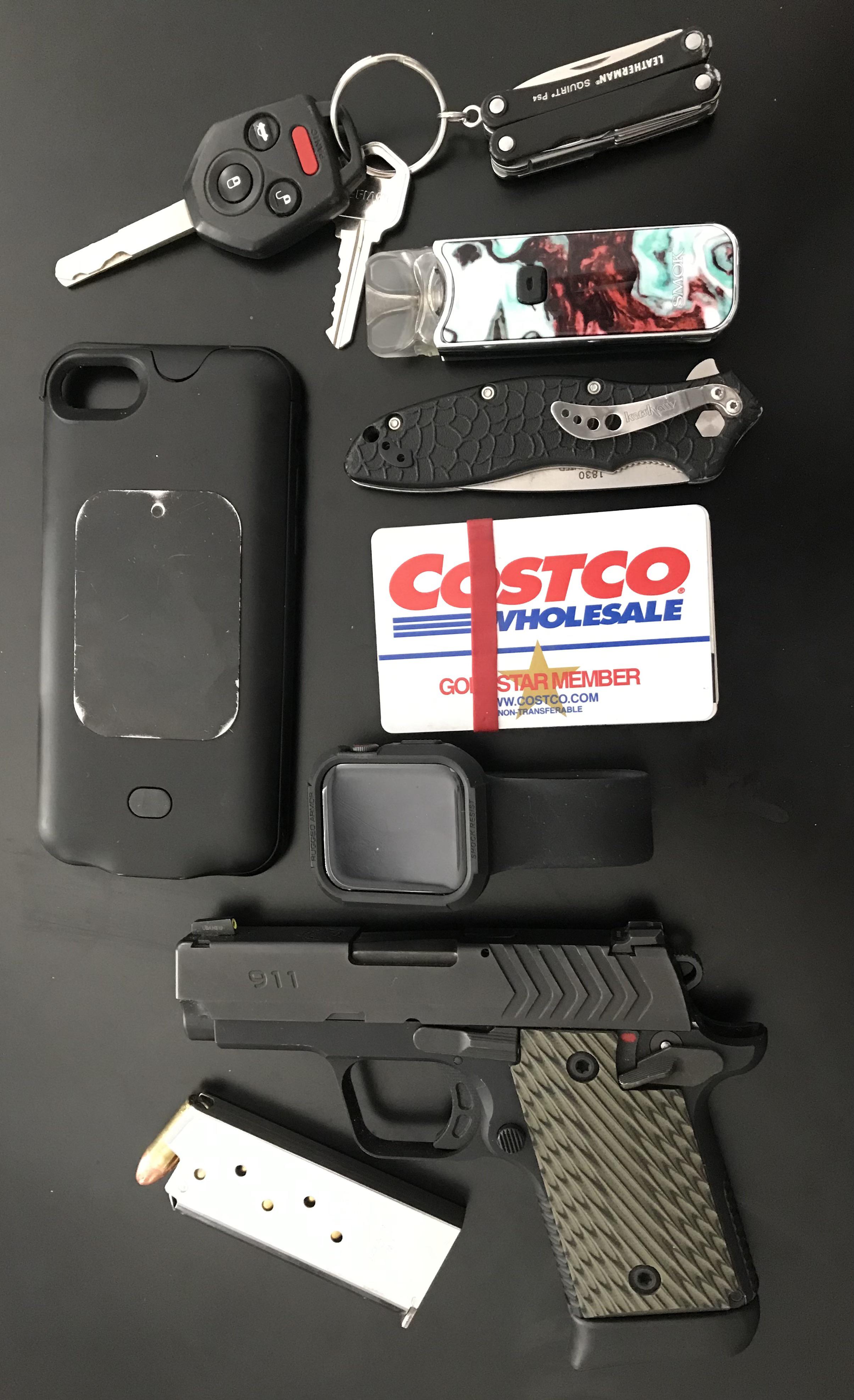 My EDC, complete with a rubber band wallet. r/EDC