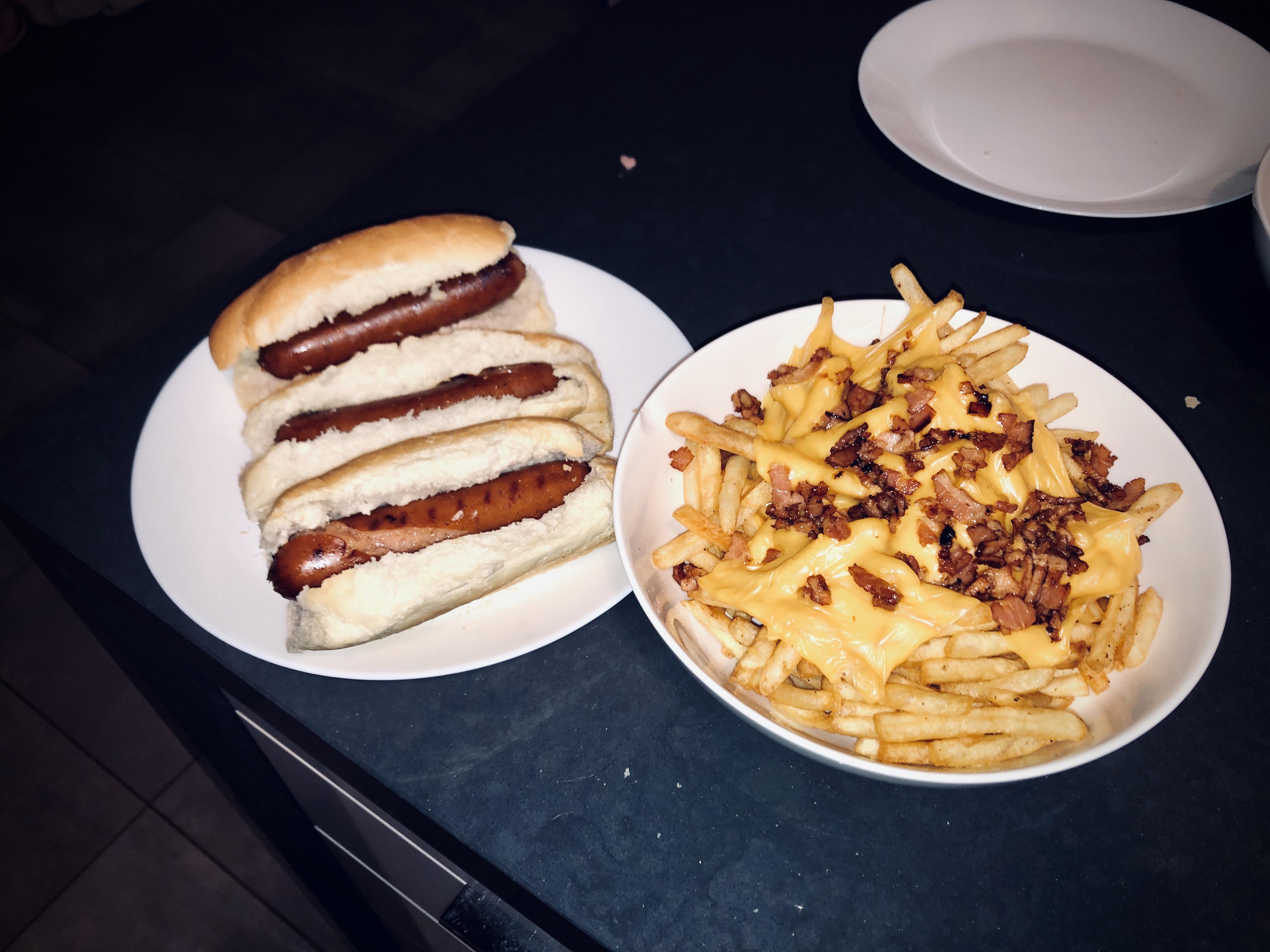Costco hot dogs with a side of bacon cheese fries r/shittyfoodporn