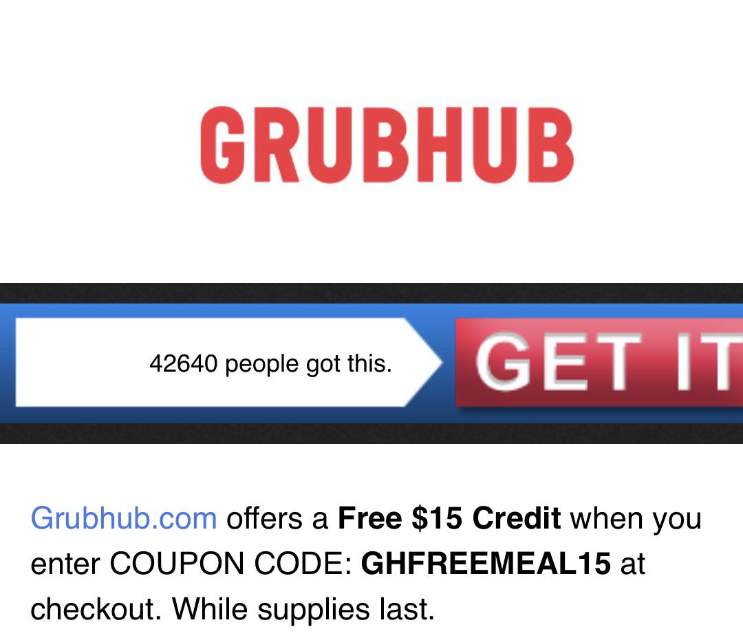 15 Free Grubhub Credit freebies