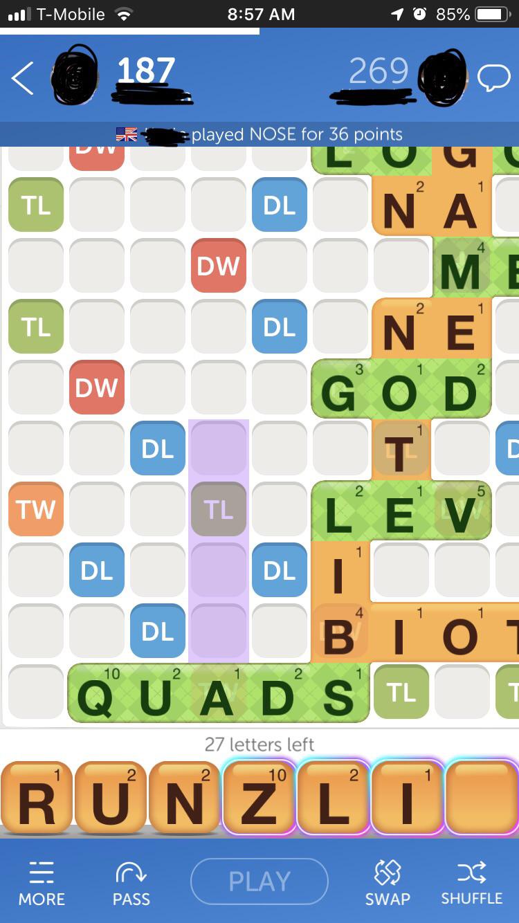 Scrabble says a word can be made here either the highlighted tiles, but