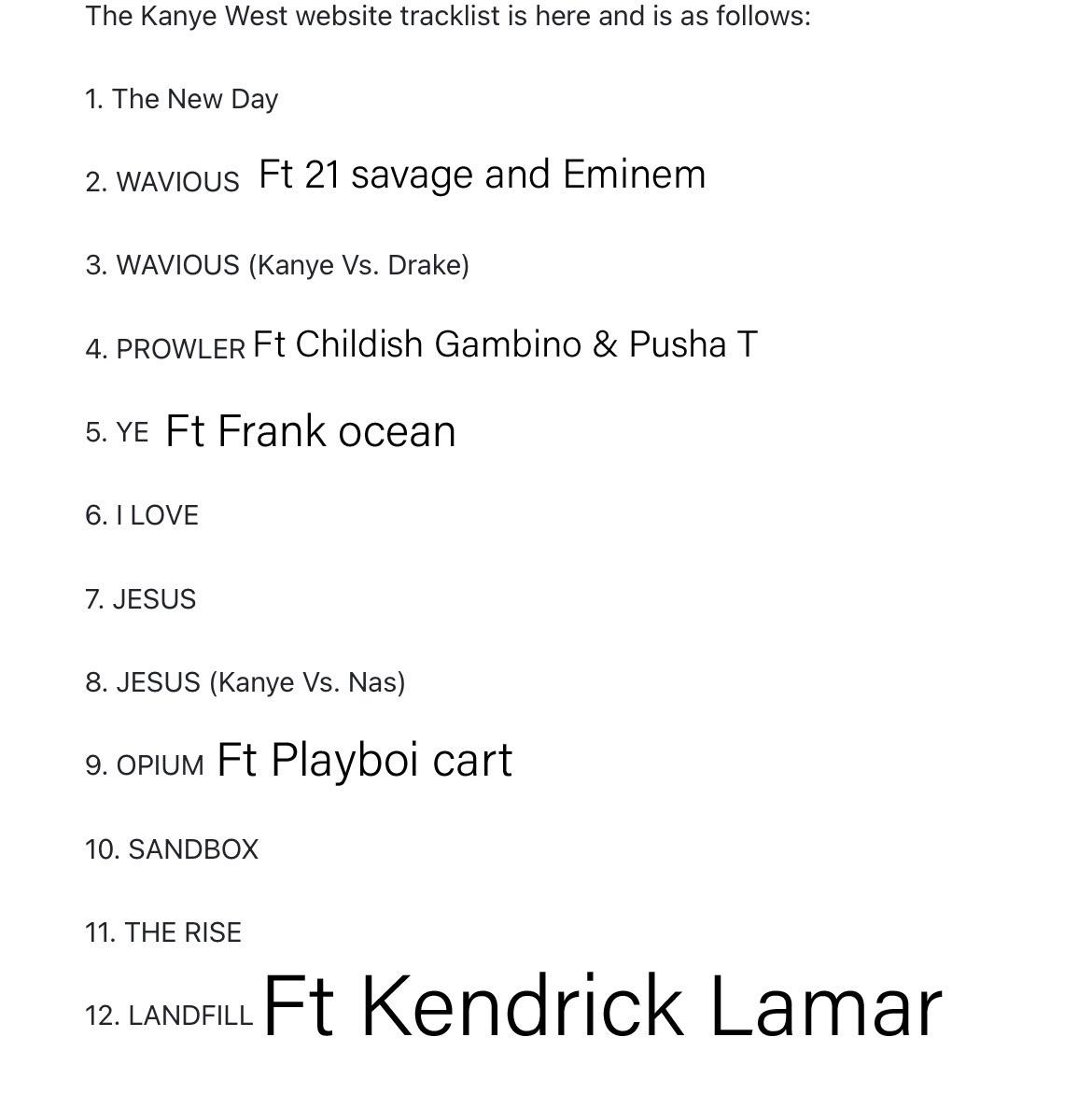 Tracklist for a new Kanye album generated by ai r/Kanye