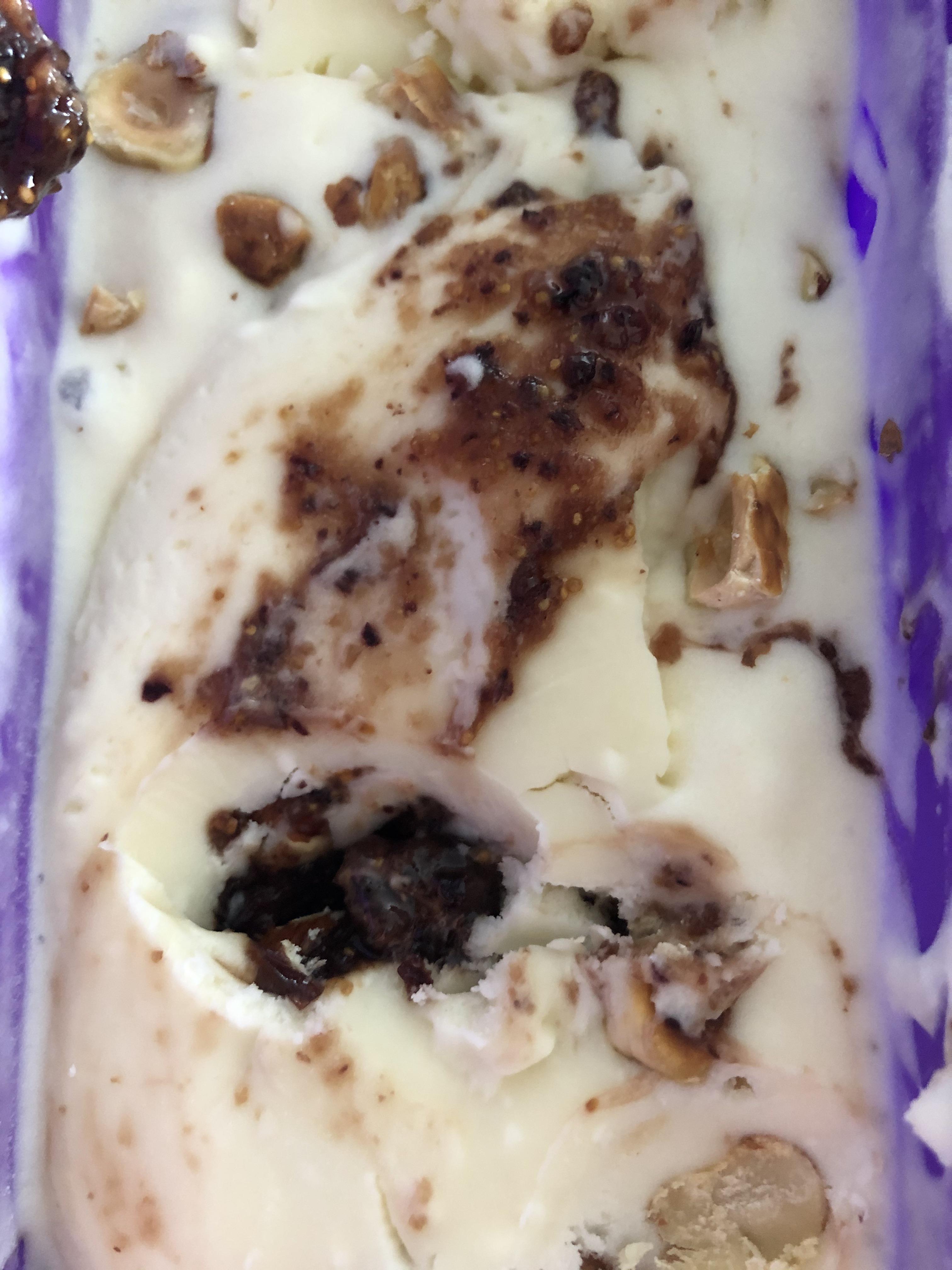 Goat cheese ice cream with Armagnac fig sauce and roasted hazelnuts r