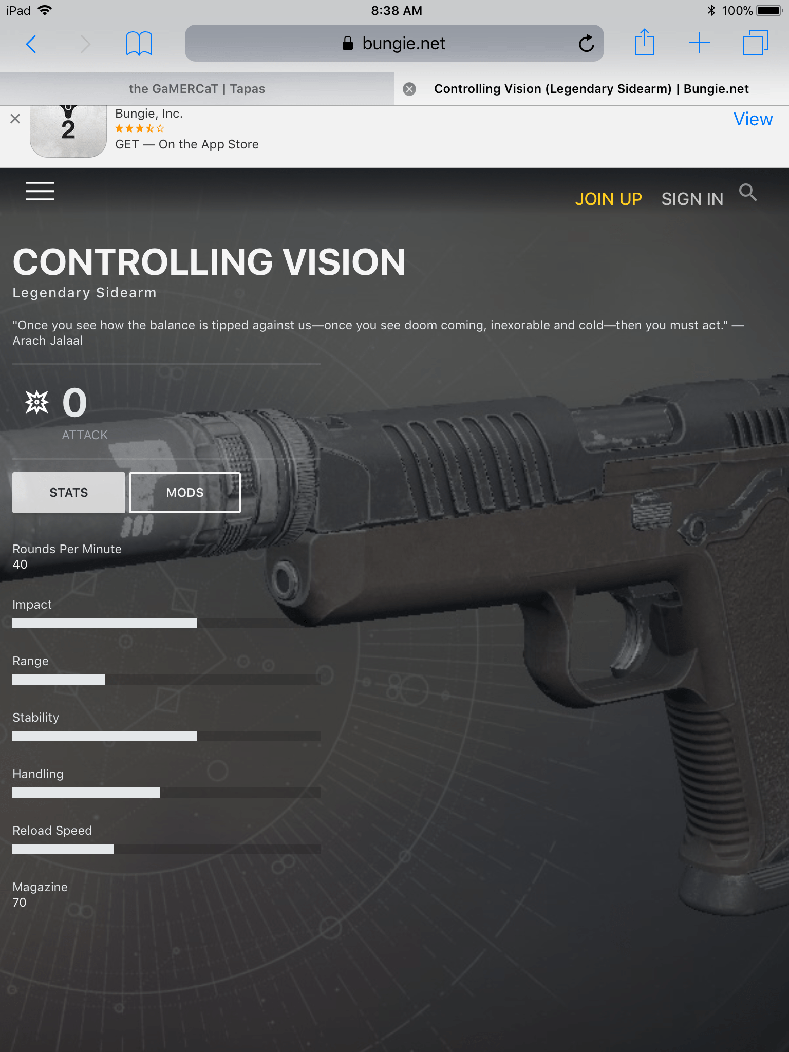 Do sidearm taken out is at and it’s stats are a little