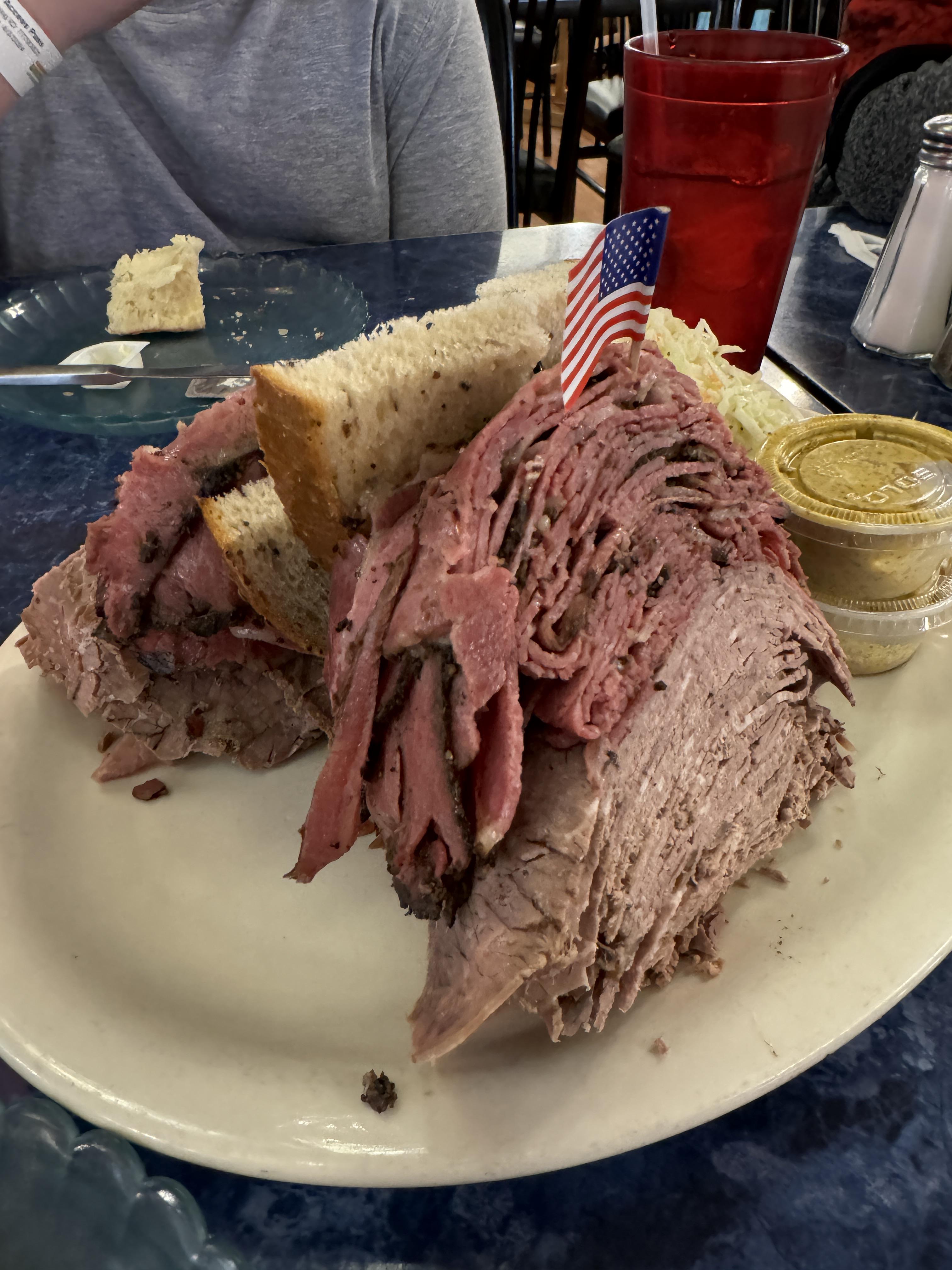 [I ate] Pastrami and roast beef on rye with family. : food