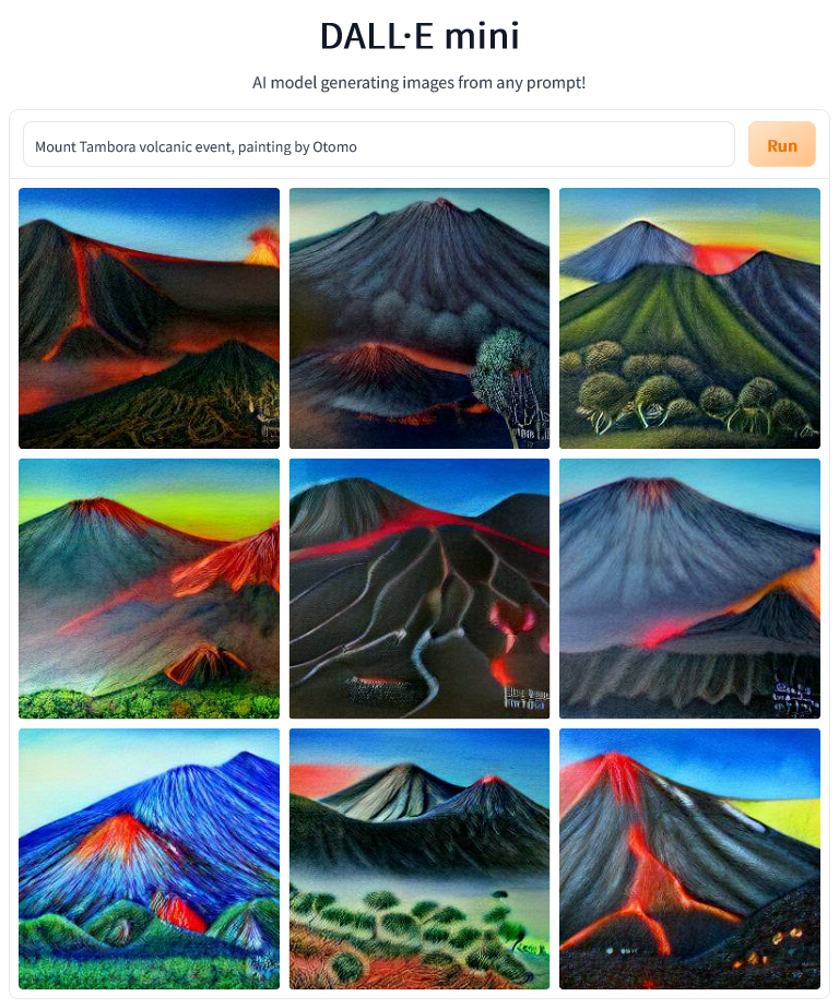 Mount Tambora volcanic event, painting by Otomo weirddalle