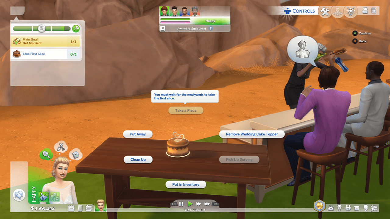 help, my sims won't take the first slice of their wedding cake at their