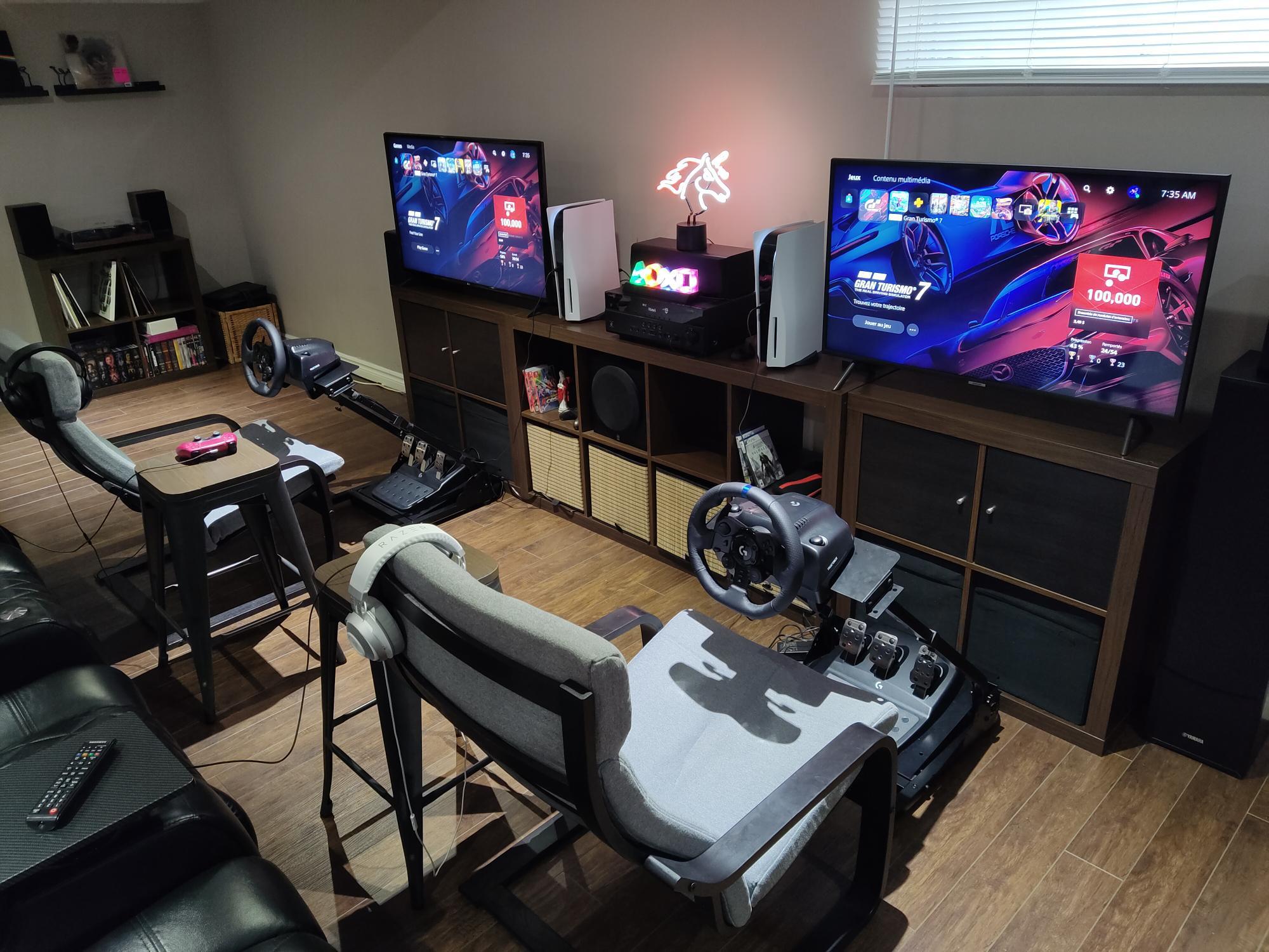 Just got my Logitech G923. Dual GT7 / PS5 Sim station using IKEA Poang