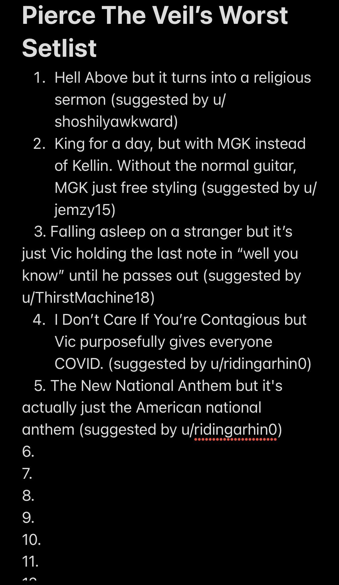 Pierce The Veil’s Worst Setlist Day 6 r/piercetheveil