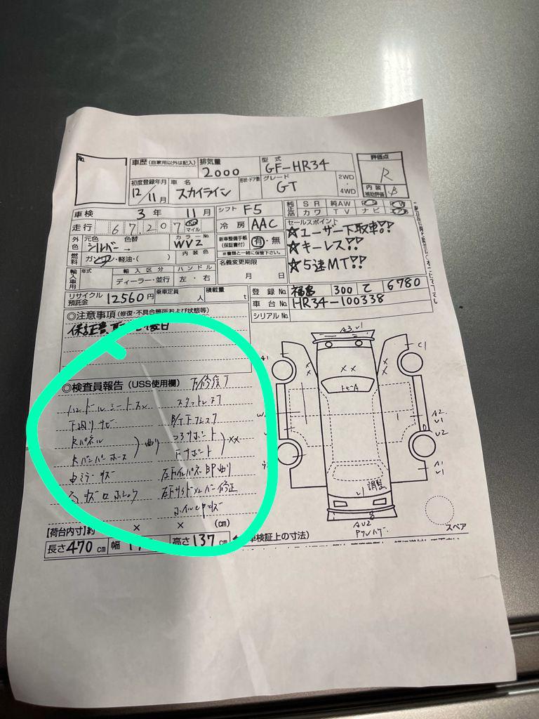 [Japanese>English] Japanese car auction sheet translation help r