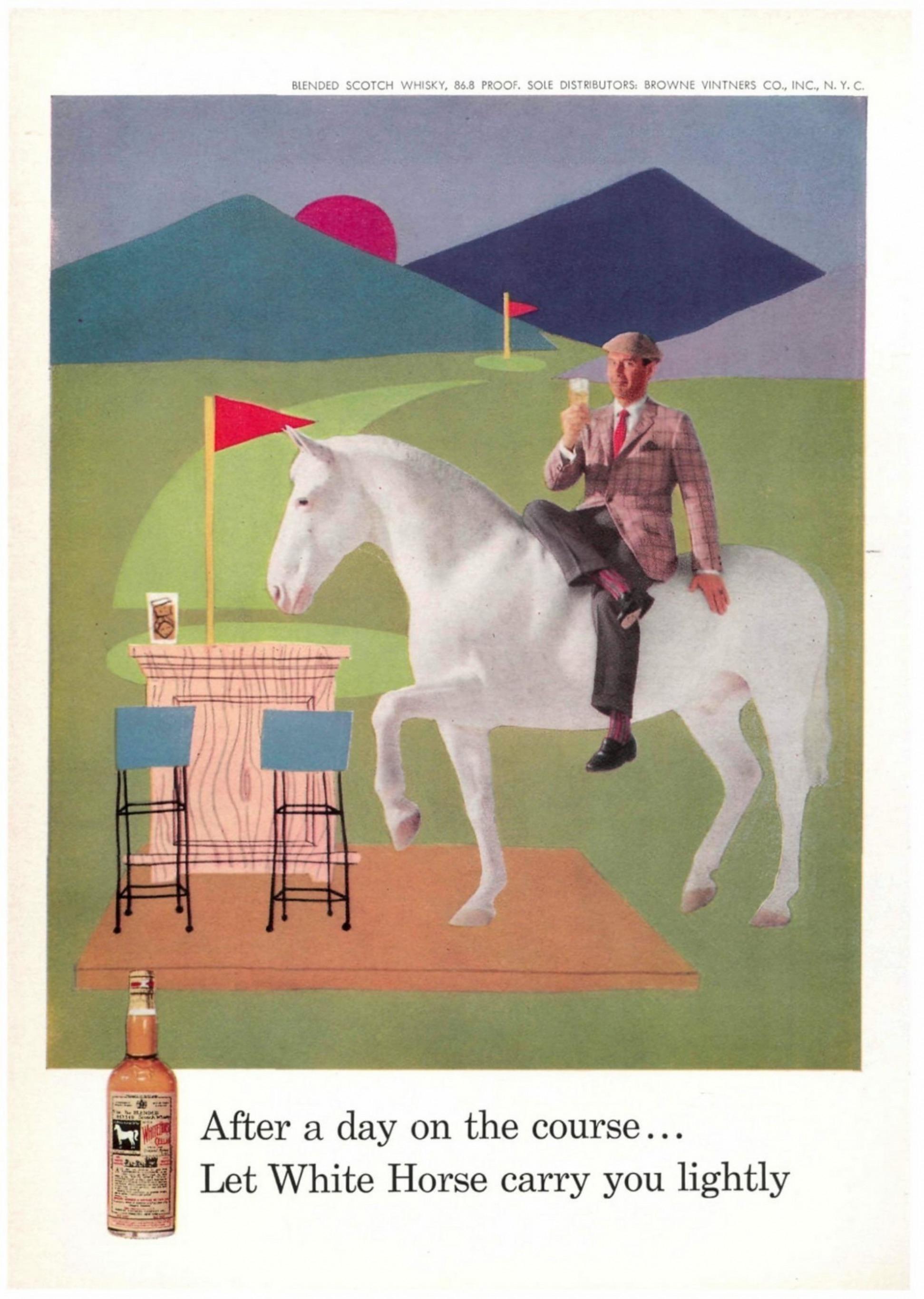 1959 White Horse Whiskey Ad “After a day on the course... Let White