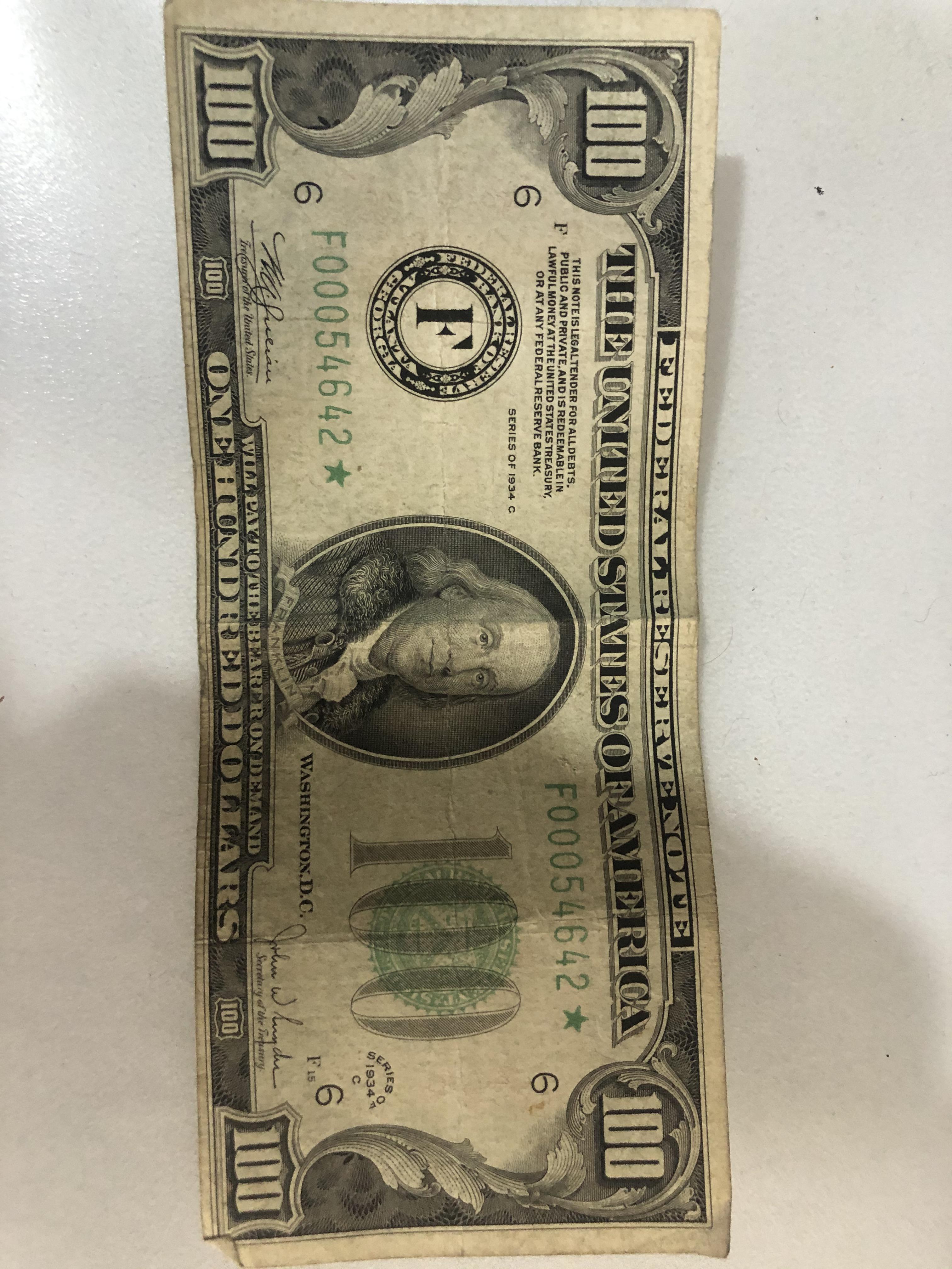 1934 star 100 dollar bill in great condition. Is it worth anything? r