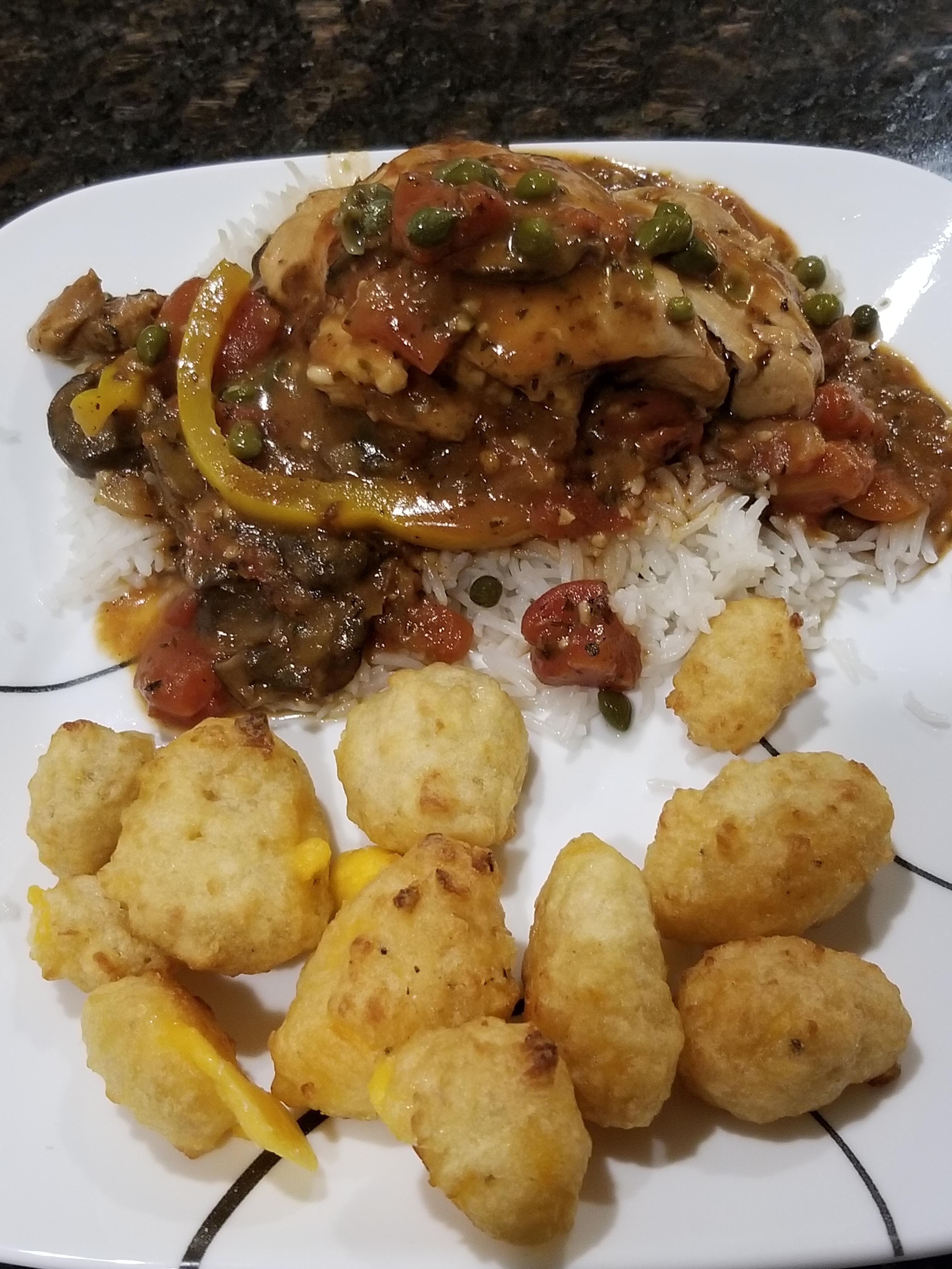 Pressure cooker chicken cacciatore with cheese curds r/tonightsdinner