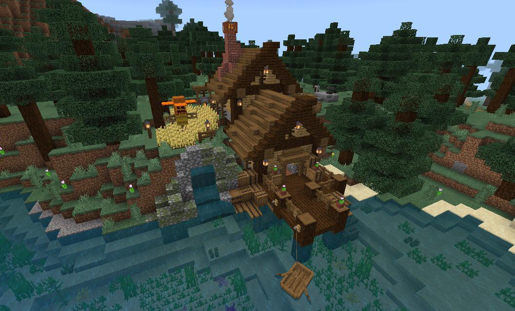 A nice little fishing house I made. r/Minecraft