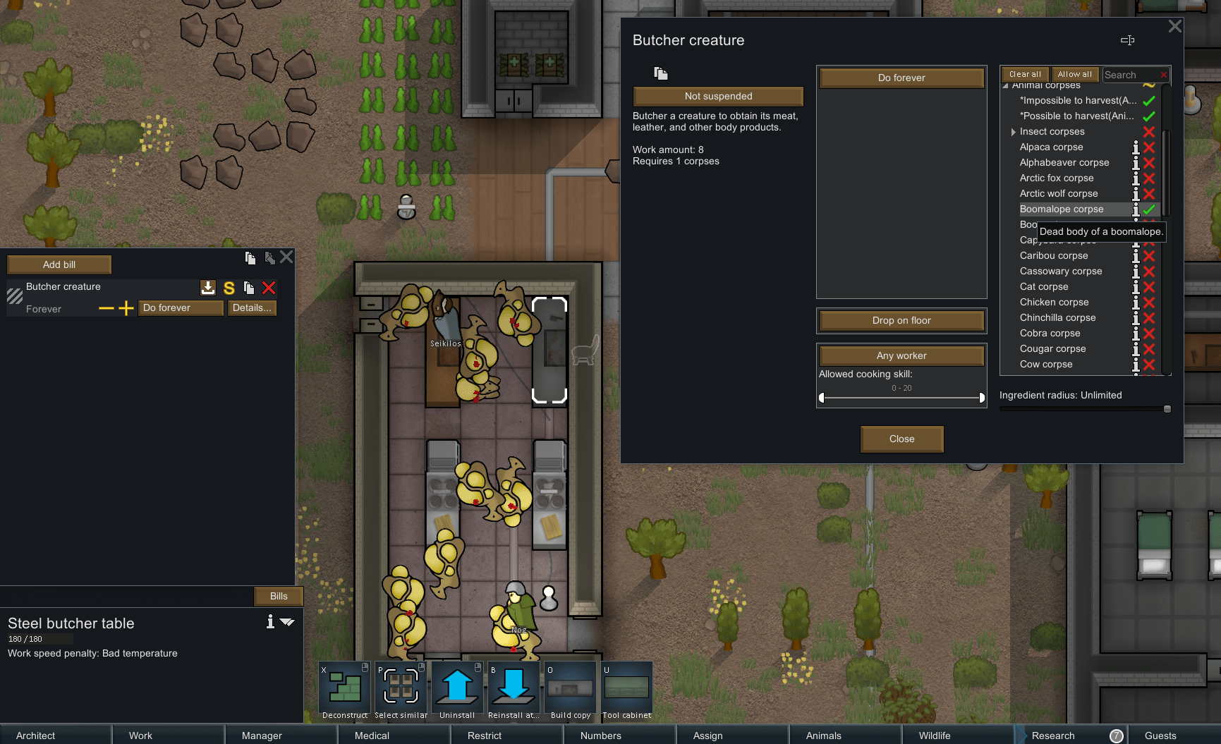 When i try to prioritize butchering at this table it tells me i need