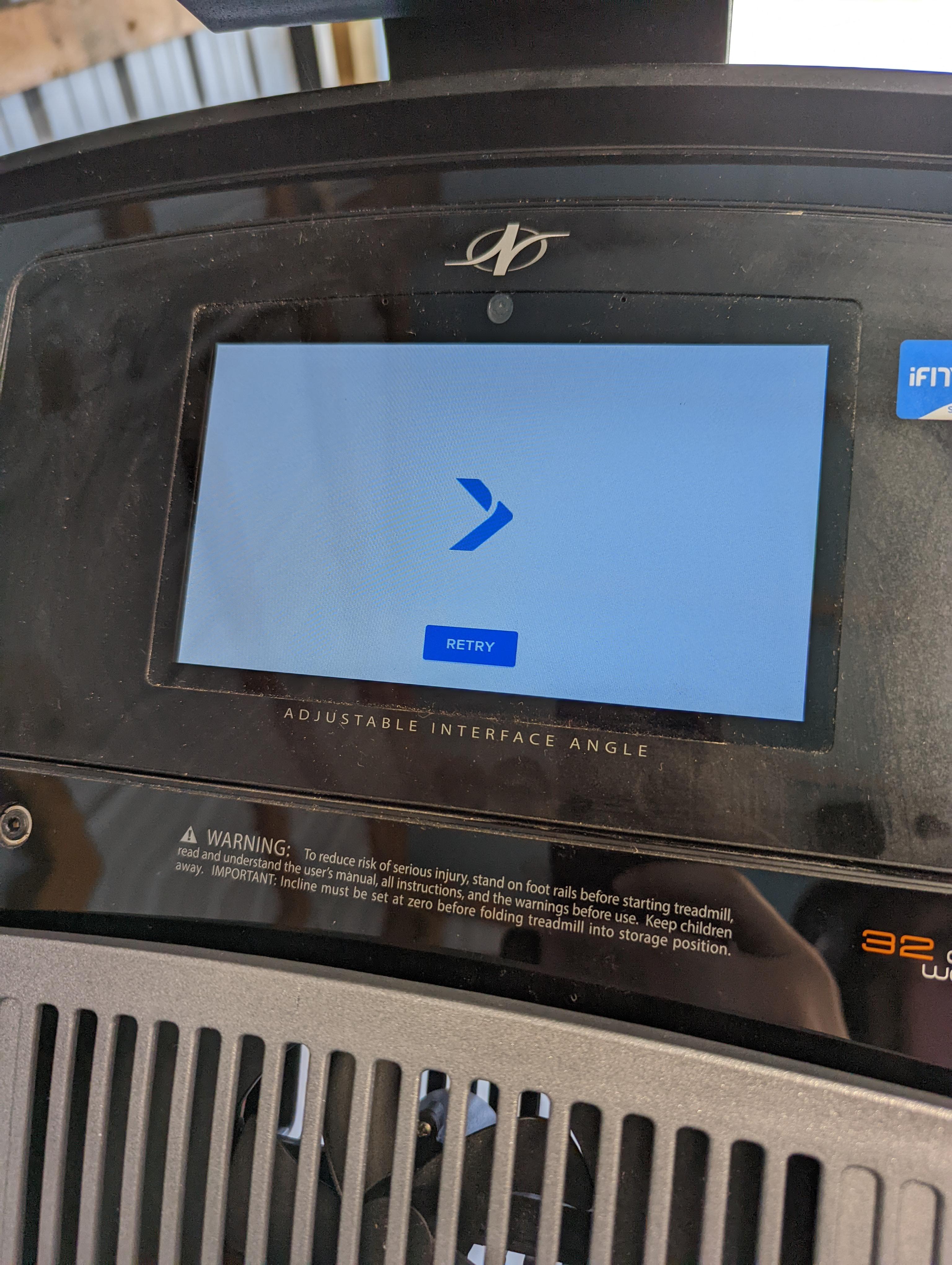 NordicTrack C1070PRO white screen locked with "Retry" button. Was