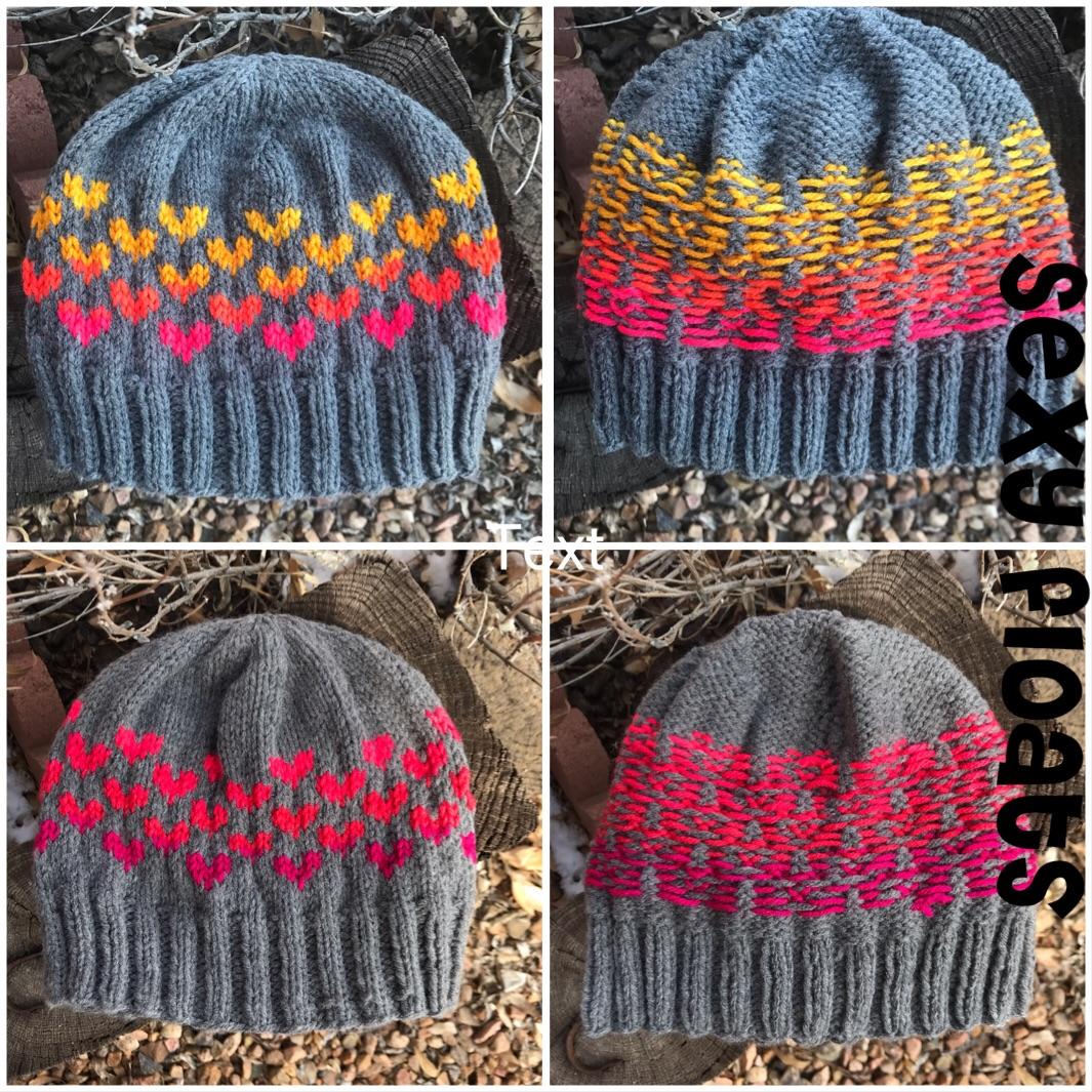 Two heart beanies 💗💛🧡 I love how fast these work up. r/knitting