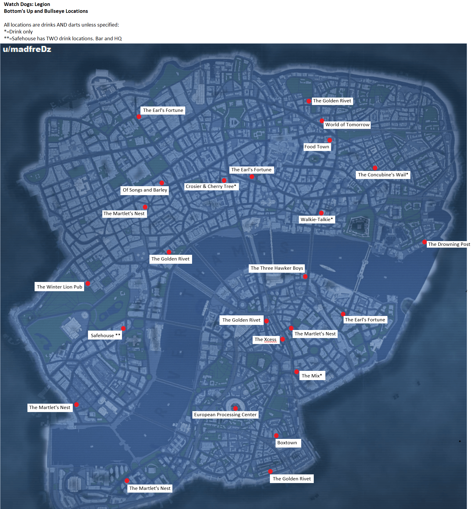 Bottom's Up and Bullseye Locations. Thx to u/madfreDz for the map!! r
