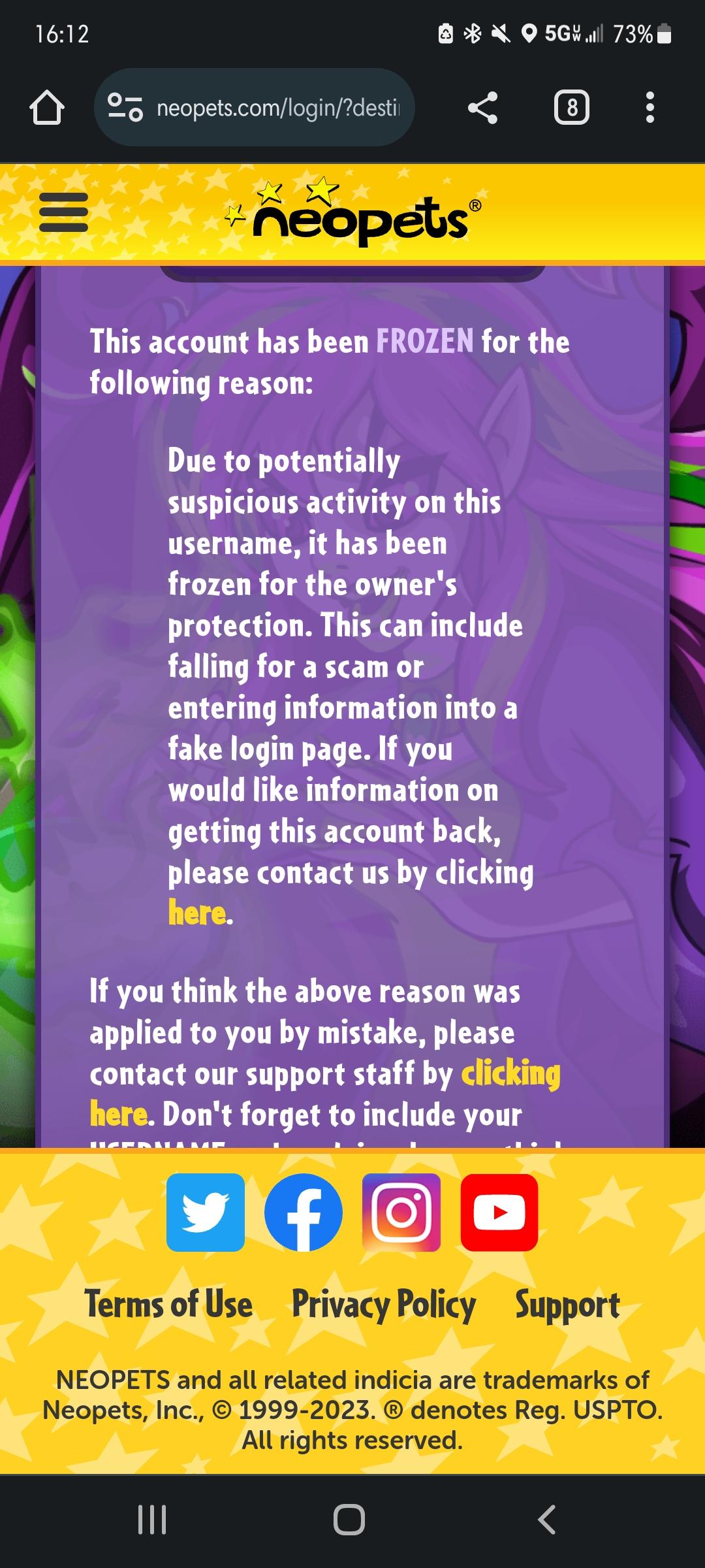 Haven't used in years but account frozen? r/neopets